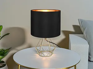 Настільна лампа LAUREA з сітчастим корпусом та тканинним абажуром Чорний Золотий synthetic.ua - Фото 1