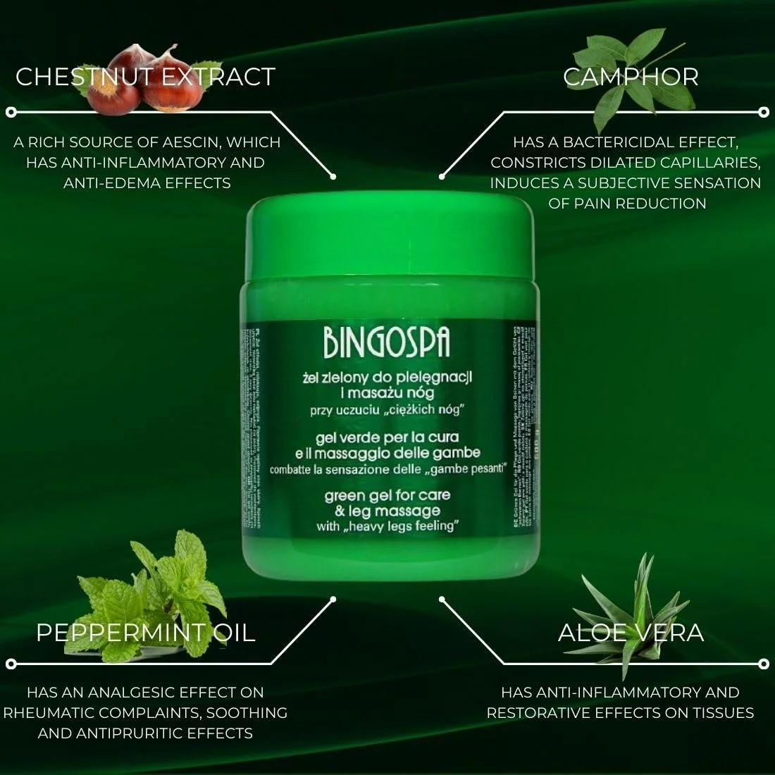 Гель для ног BINGOSPA Green Gel для тяжелых ног и при варикозе 500 мл, фото №3