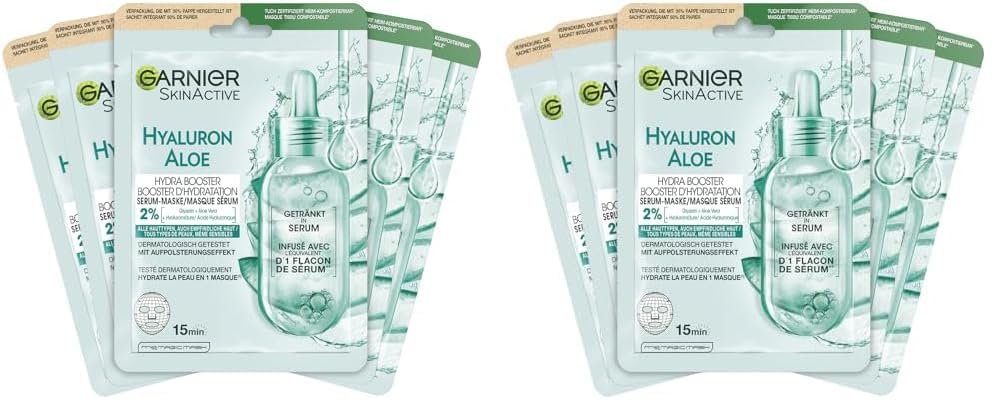 Тканинна Маска-Сироватка Garnier Aloe Vera для Всіх Типів Шкіри, Освіжаюча та Зволожуюча, 5 x 28 г, фото №1 Тканинна Маска-Сироватка Garnier Aloe Vera для Всіх Типів Шкіри, Освіжаюча та Зволожуюча, 5 x 28 г, фото №1