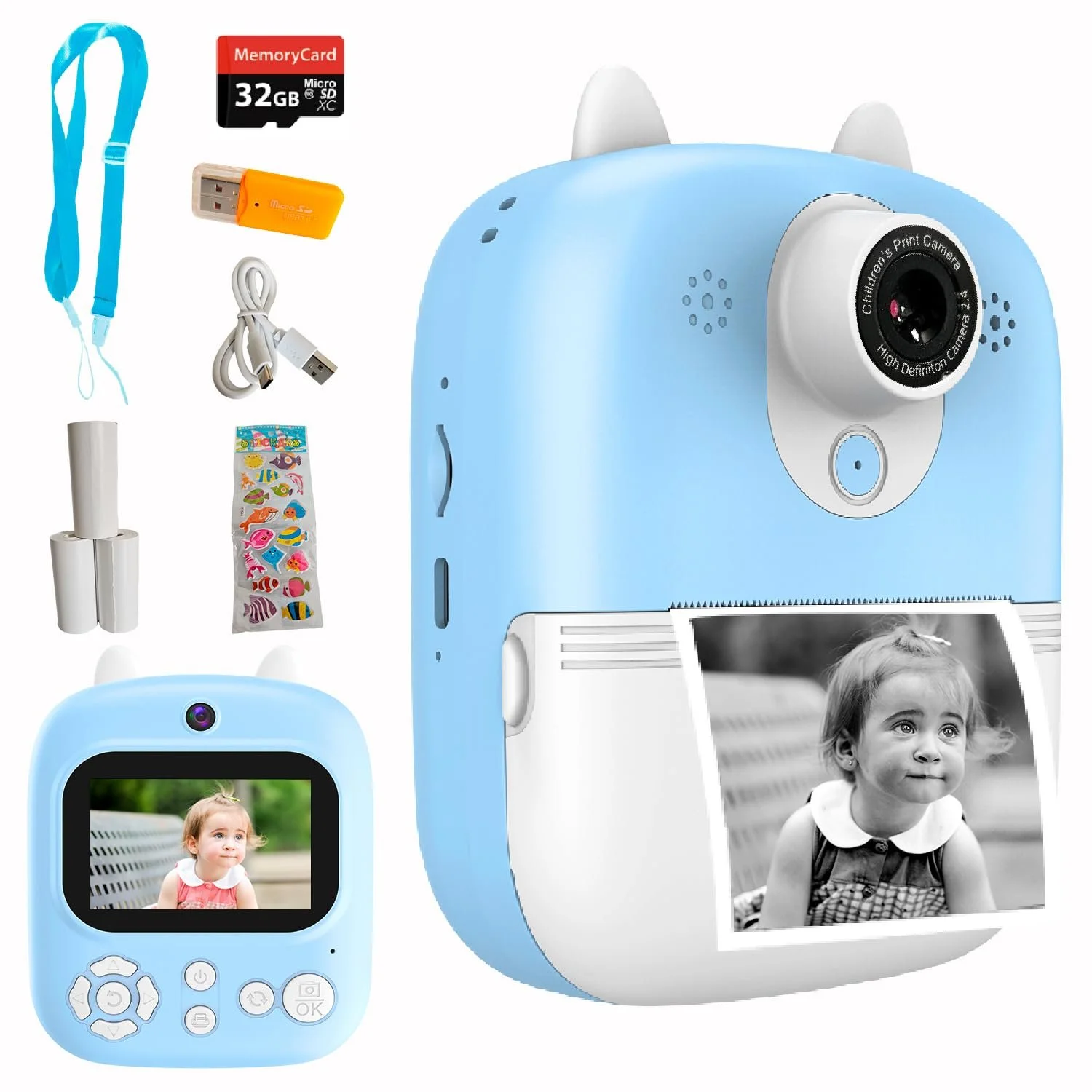 Цифровая камера мгновенной печати для детей Lacosvi 12 MP 1080p IPS 2.4" SD 32 GB Голубая, фото №1