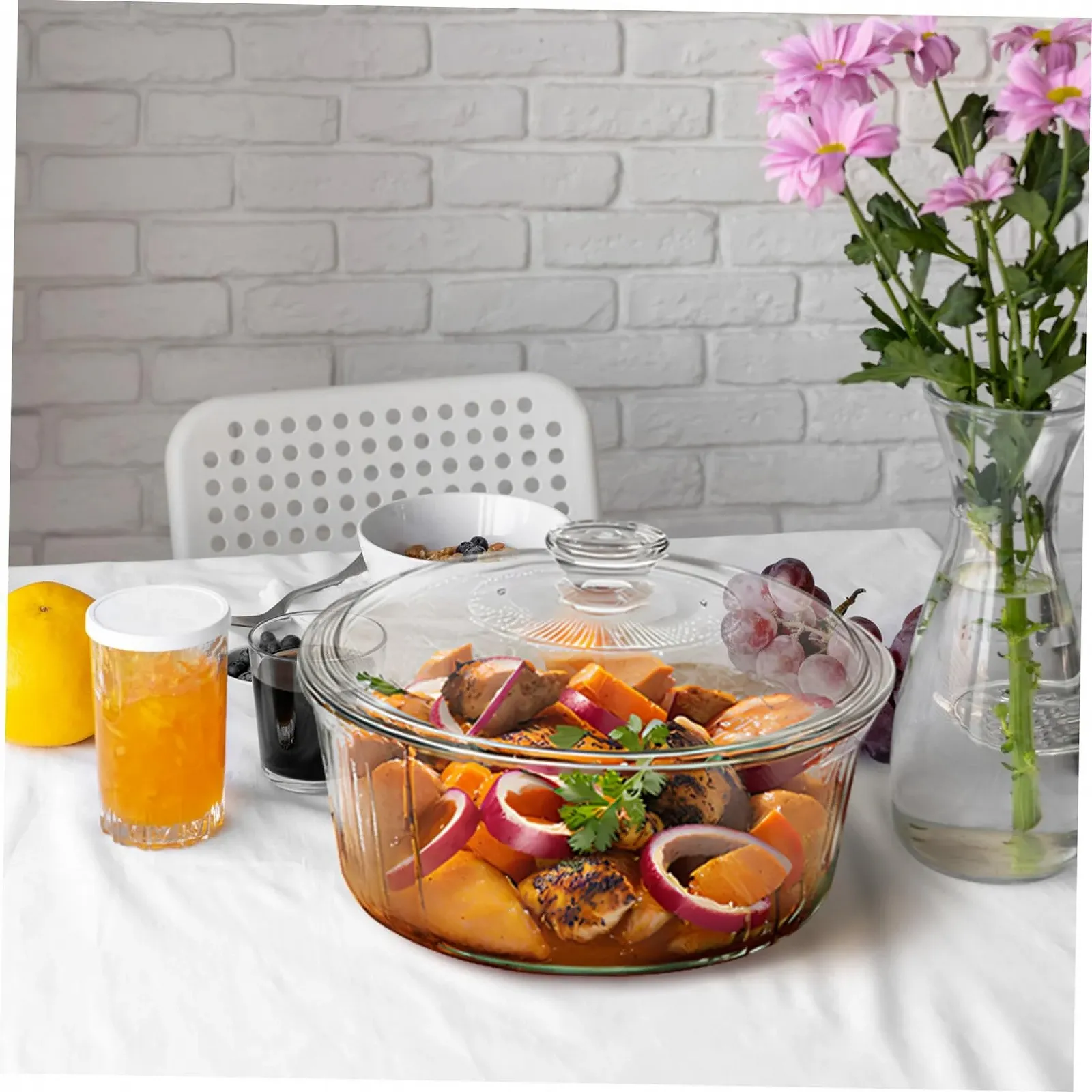 Форма для запекания круглая с крышкой термостойкая для духовки и микроволновой печи прозрачная, фото №8