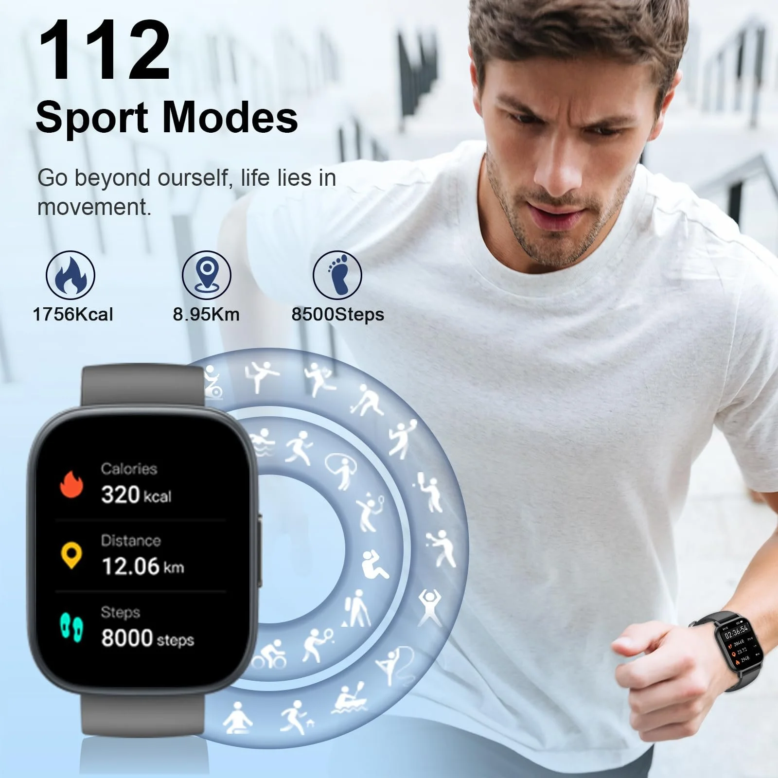 Смартгодинник Чоловічий Жіночий 1.95 Дюйми з Bluetooth Дзвінком, з Монітором Серцевого Ритму/Монітором Сну, 112+ Спортивних Режимів, IP68 Водонепроникний, фото №3