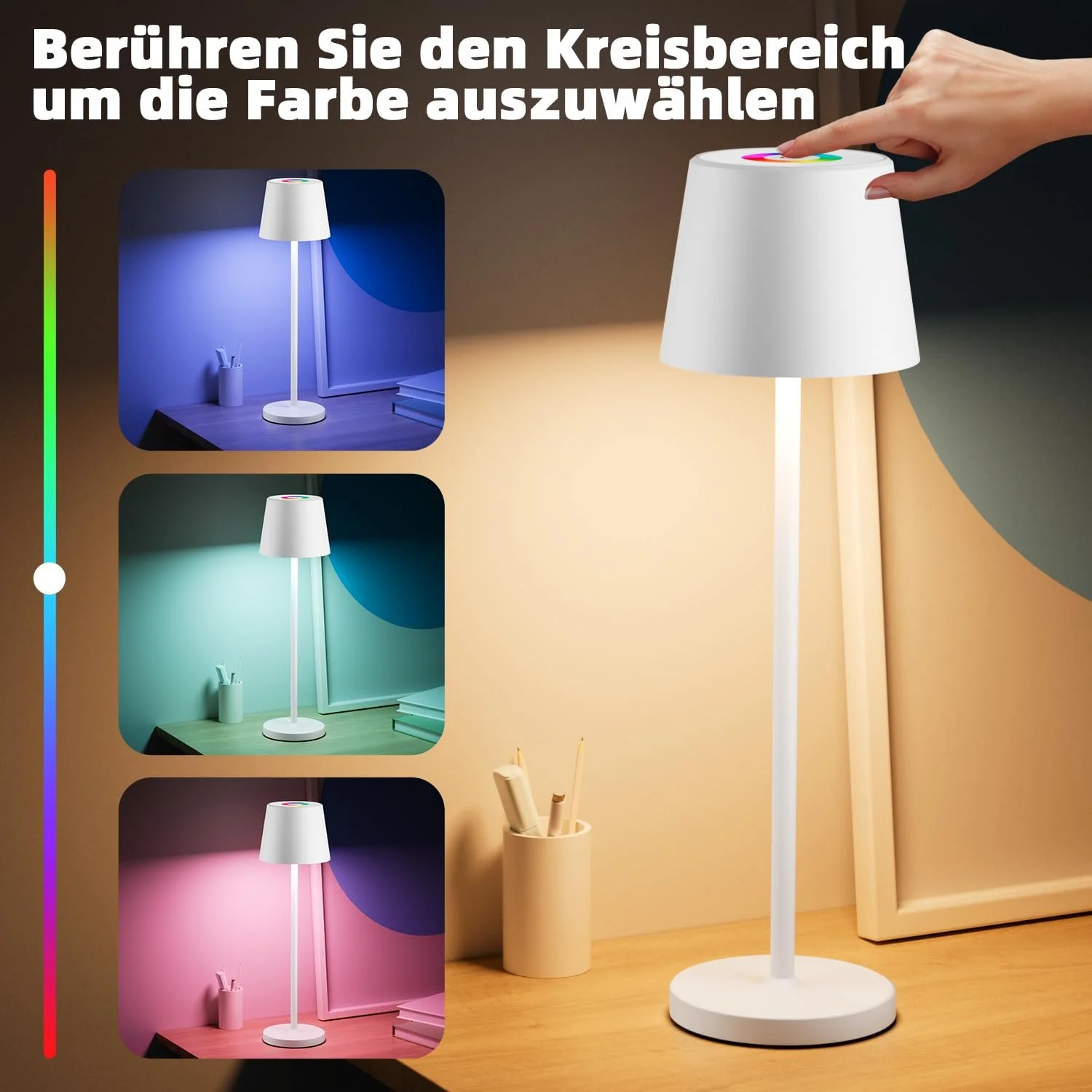 Настільна лампа Keepoo Wireless Dimmable LED Акумуляторна IP54 3000 K + RGB Біла (2 шт.), фото №3