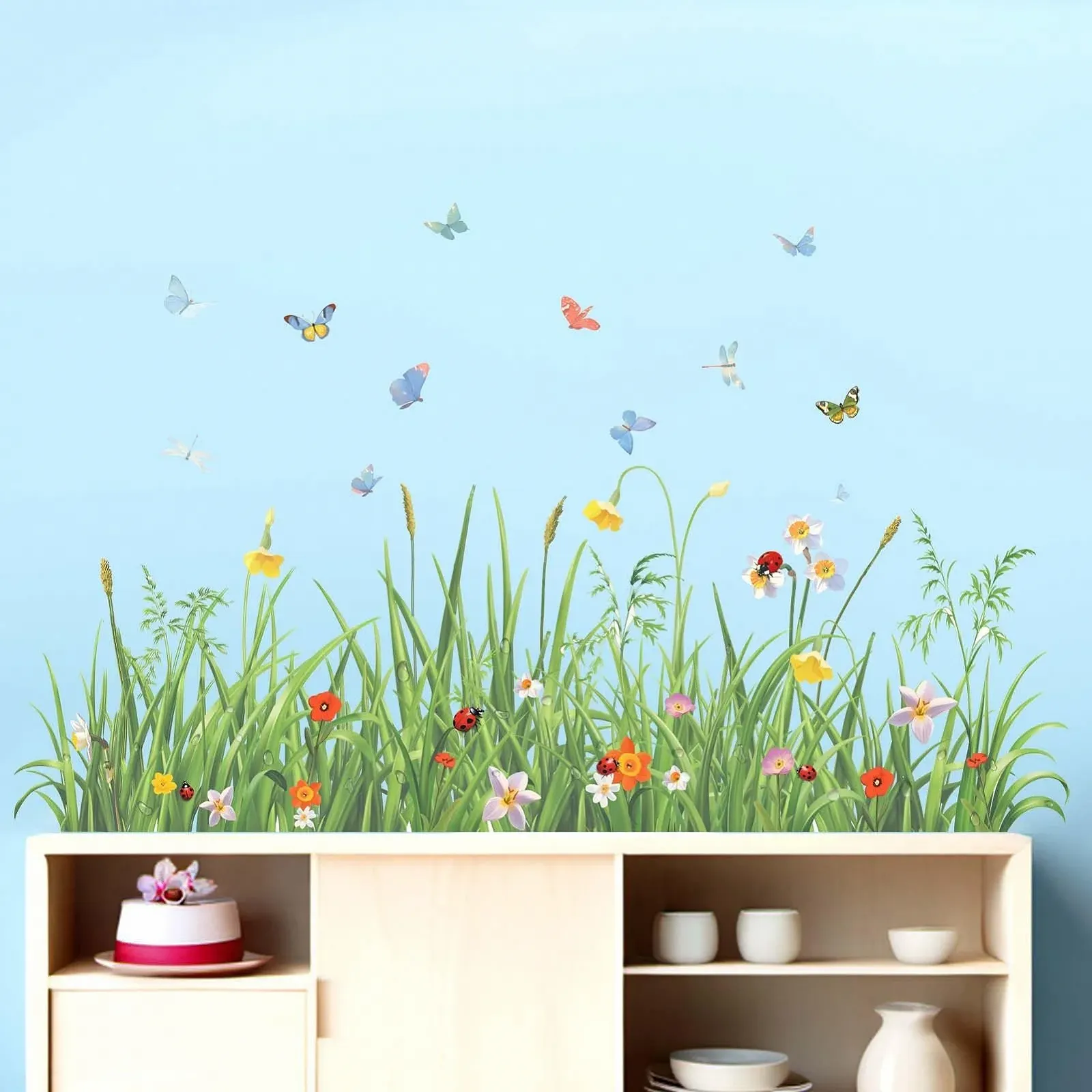 Наклейки на стіну Amimagen Зелена трава та квіти, фото №2