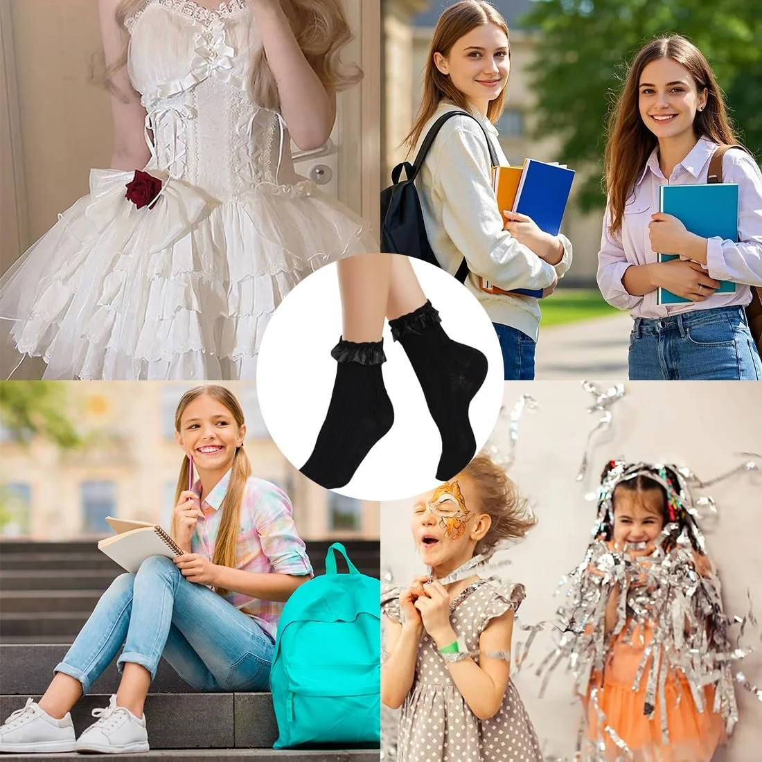 Шкарпетки Жіночі Святкові з рюшами, Чорні, 1 пара, фото №6 Шкарпетки Жіночі Святкові з рюшами, Чорні, 1 пара, фото №6