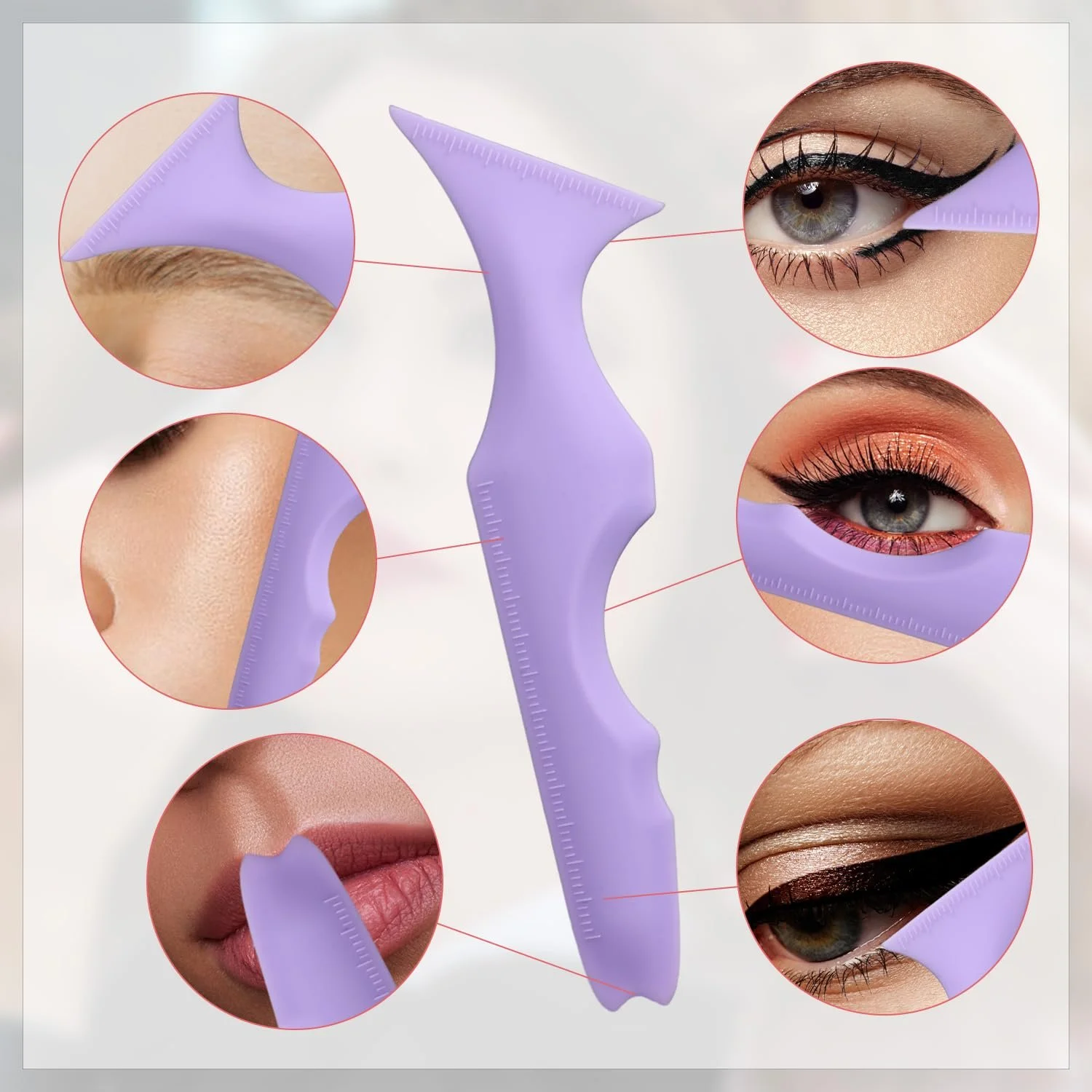 Трафареты для подводки с 6 кистями для подводки силиконовые фиолетовые, фото №4