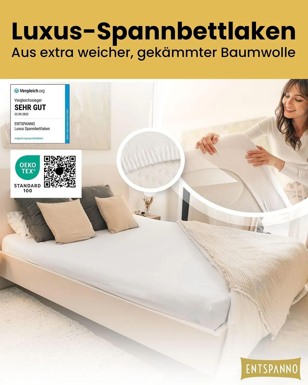 Простирадло натяжне Jersey ENTSPANNNO для водяних та пружинних ліжок з ворсованої бавовни, фото №2 Простирадло натяжне Jersey ENTSPANNNO для водяних та пружинних ліжок з ворсованої бавовни, фото №2