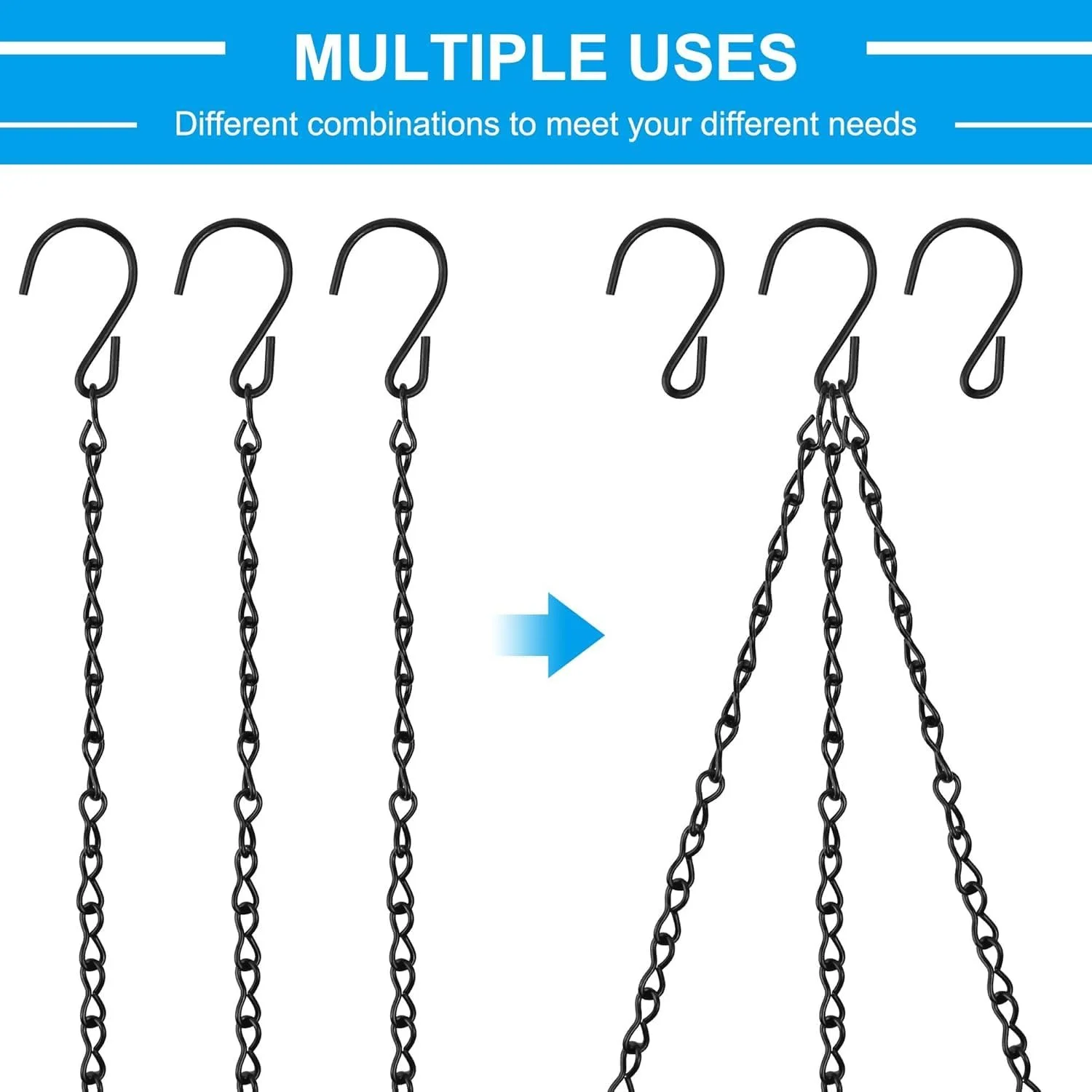 Ланцюги для підвісних кошиків 50 см 4 шт. метал Чорний, фото №4 Ланцюги для підвісних кошиків 50 см 4 шт. метал Чорний, фото №4