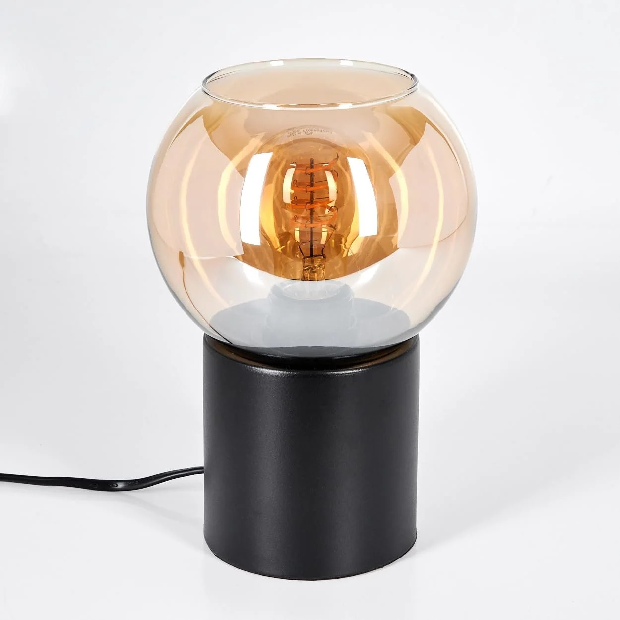 Настільна лампа HOFSTEIN Koyoto метал/скло 15 см E27 чорно-бурштинова, фото №8