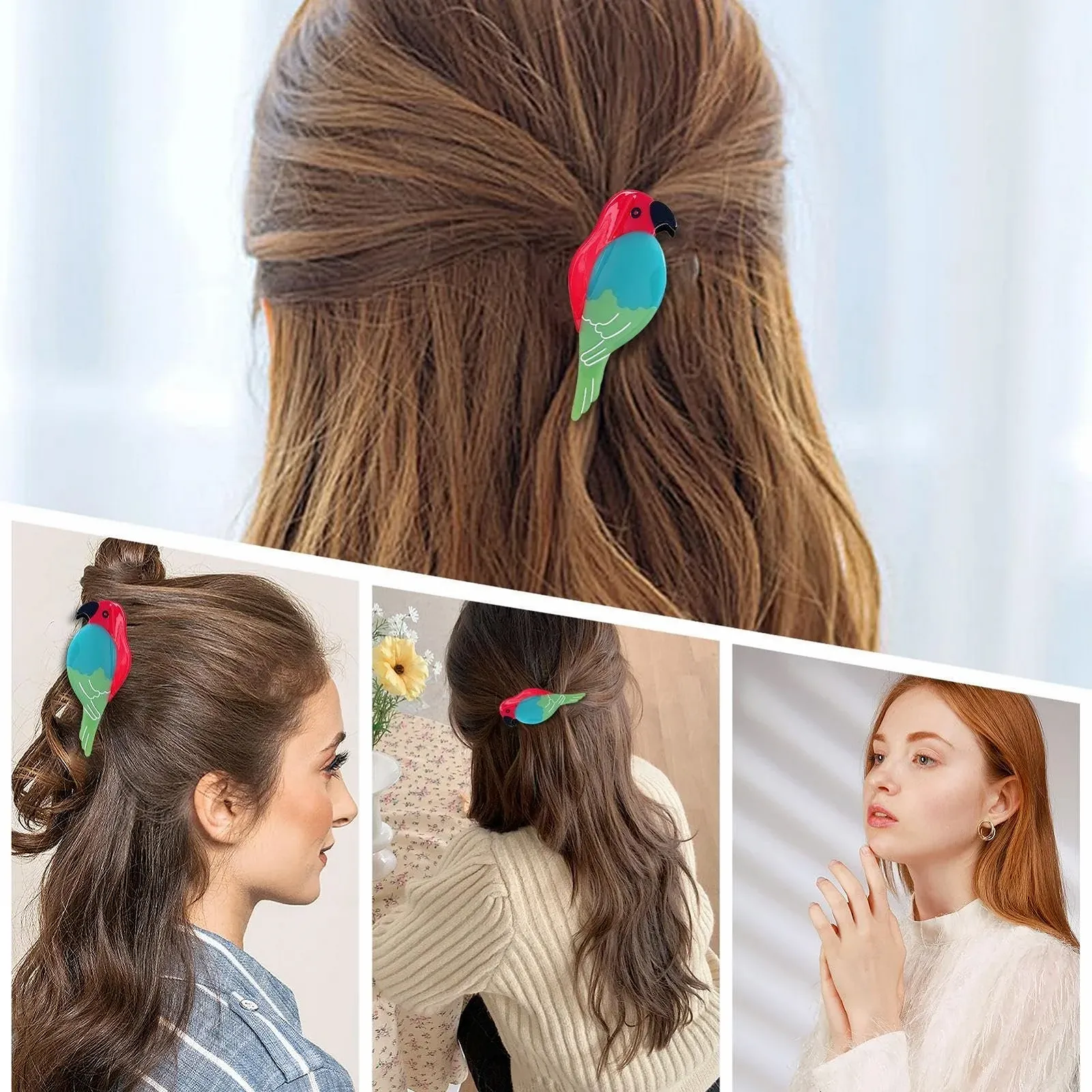 Заколка для волос Папугай, Красочная заколка для волос Папугай, Милая заколка для волос в форме птицы, Аксессуары для коротких, тонких и густых волос, фото №4
