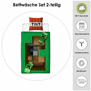 Постільна білизна Minecraft Двосторонній TNT Creeper Diamond Sword 2шт 135x200см Наволочка 80x80см бавовна synthetic.ua - Фото 1