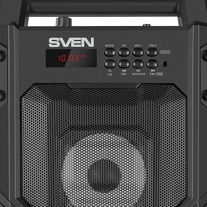 Колонка SVEN PS-435 Black 20W TWS Bluetooth FM USB microSD LED-display RC 2x2000mA*h), фото №5