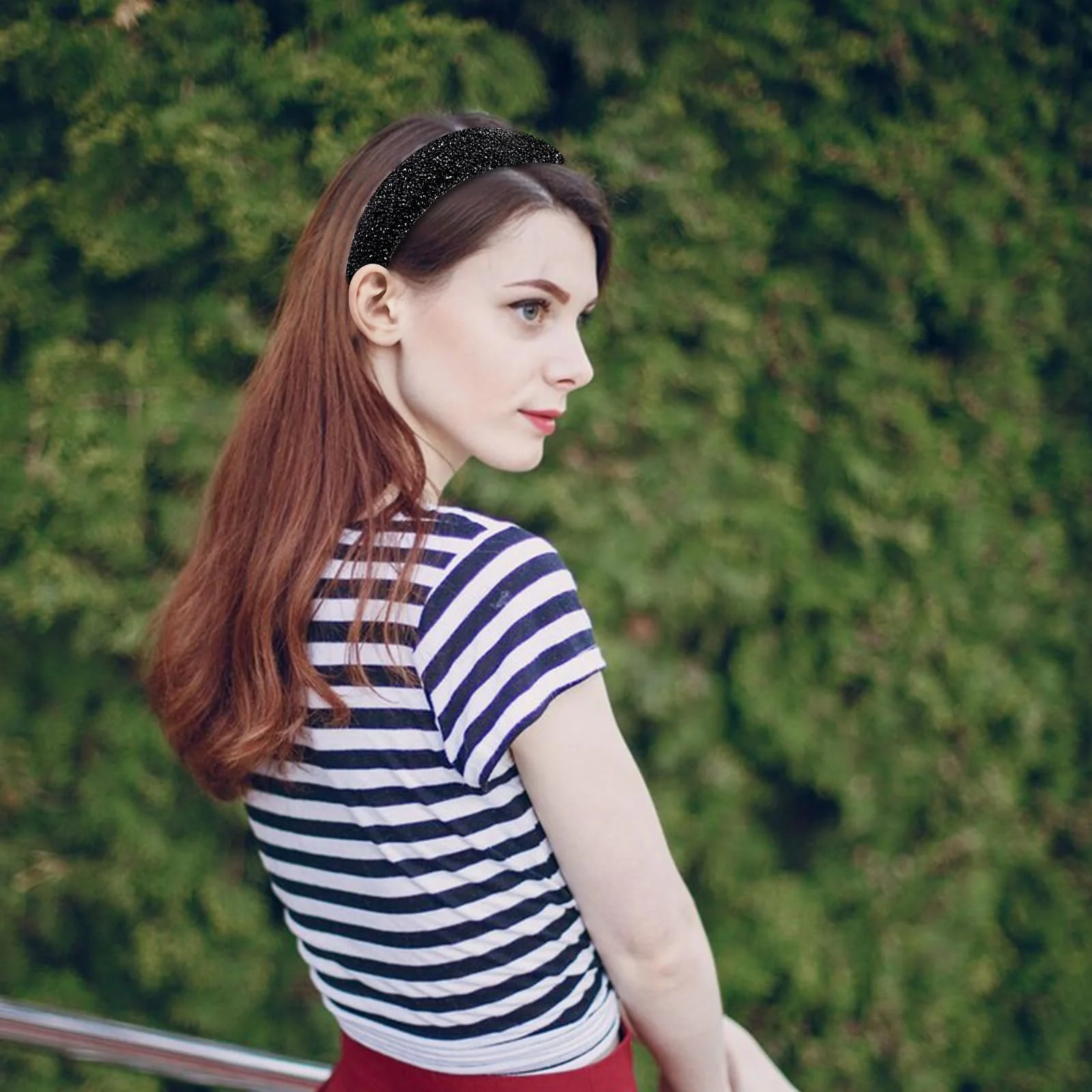 Жіночий широкий обруч для волосся з блискітками та стразами, фото №6 Жіночий широкий обруч для волосся з блискітками та стразами, фото №6