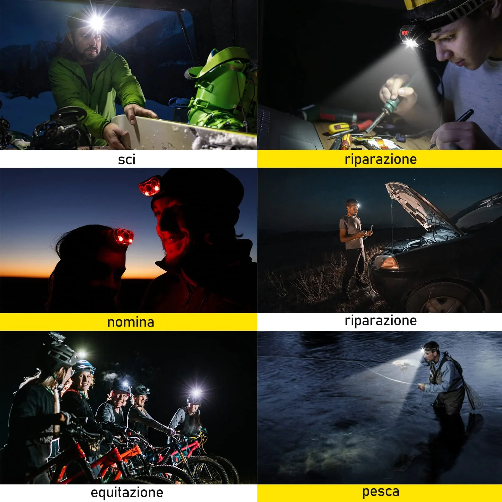 Налобний ліхтар Vinabo, потужний 6-рівневий, надяскравий LED  з регулюванням освітлення на 30°, 500 лм LED, фото №7