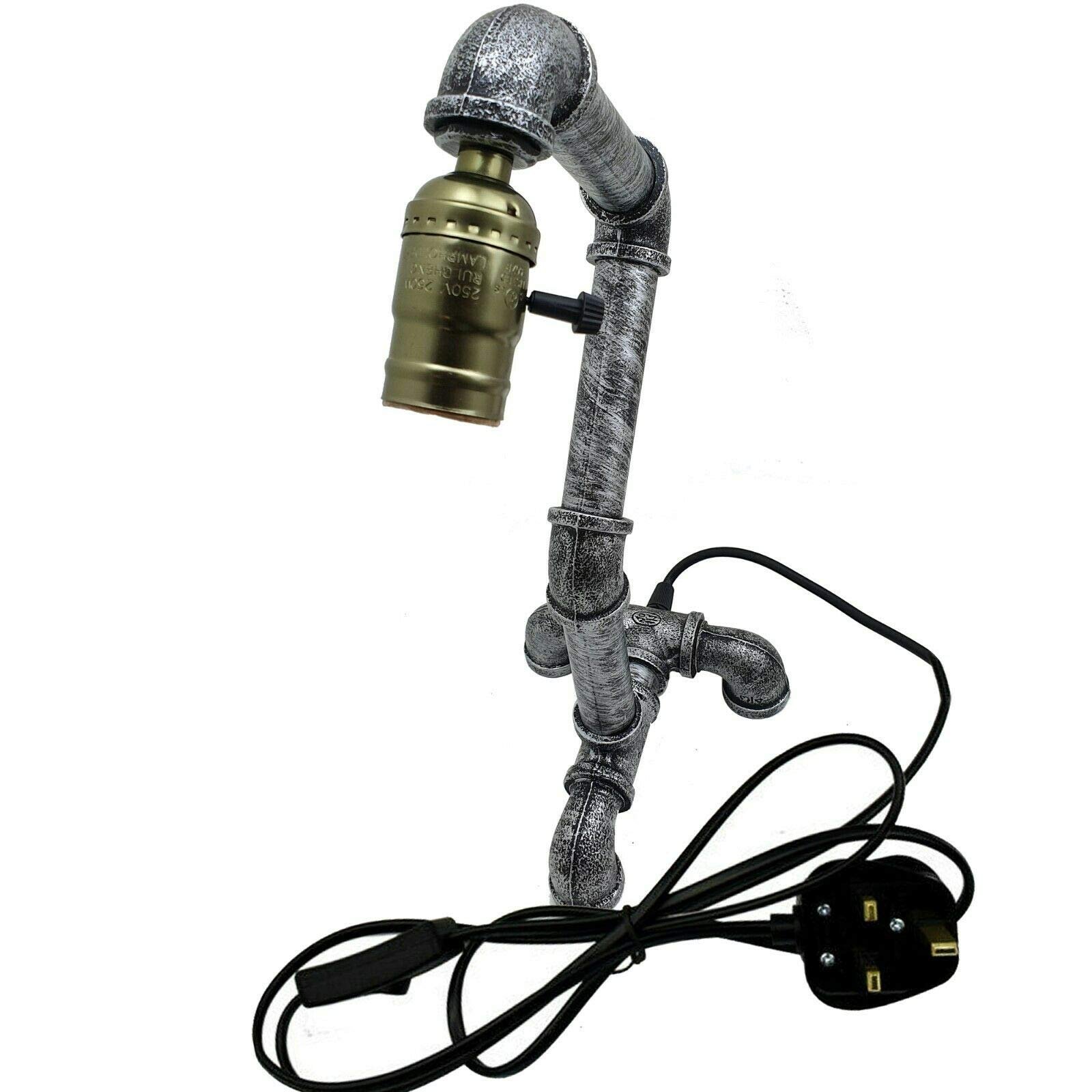 Настільна лампа Industrial Antique Style Brushed Silver Water Pipe Steampunk, фото №5