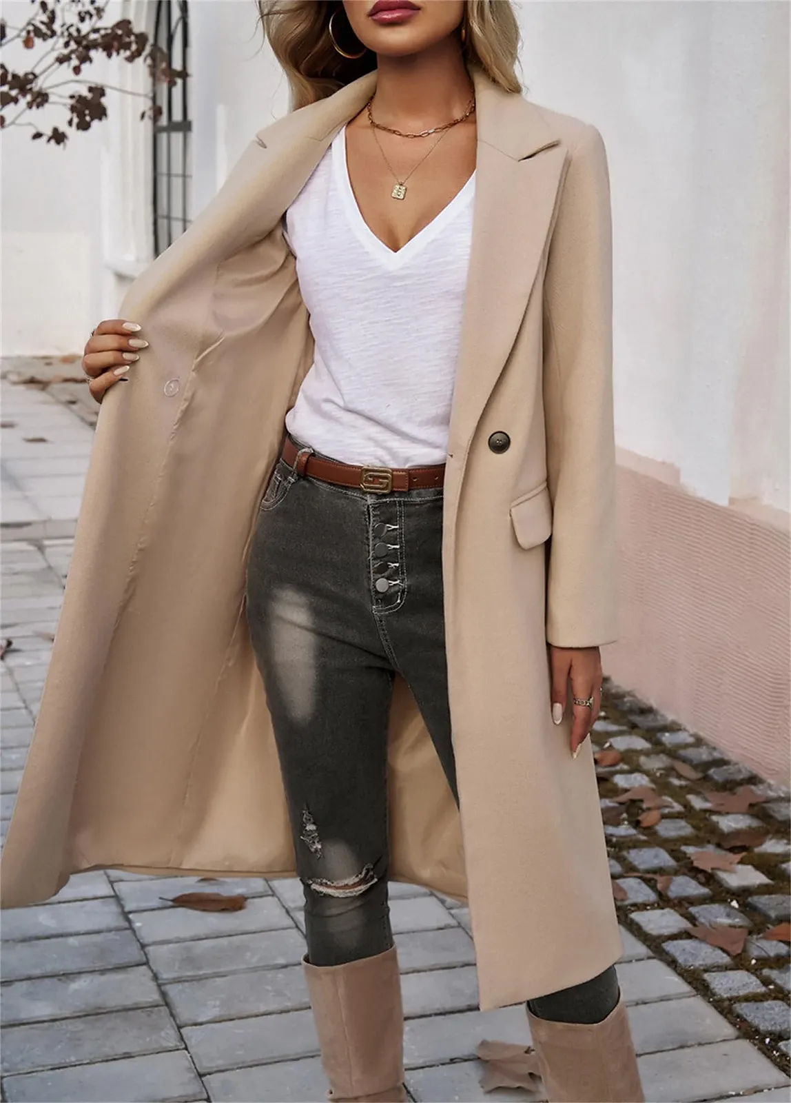 Тренч Жіночий з лацканами на ґудзиках Осінньо-зимовий Довгий з кишенями, фото №5 Тренч Жіночий з лацканами на ґудзиках Осінньо-зимовий Довгий з кишенями, фото №5