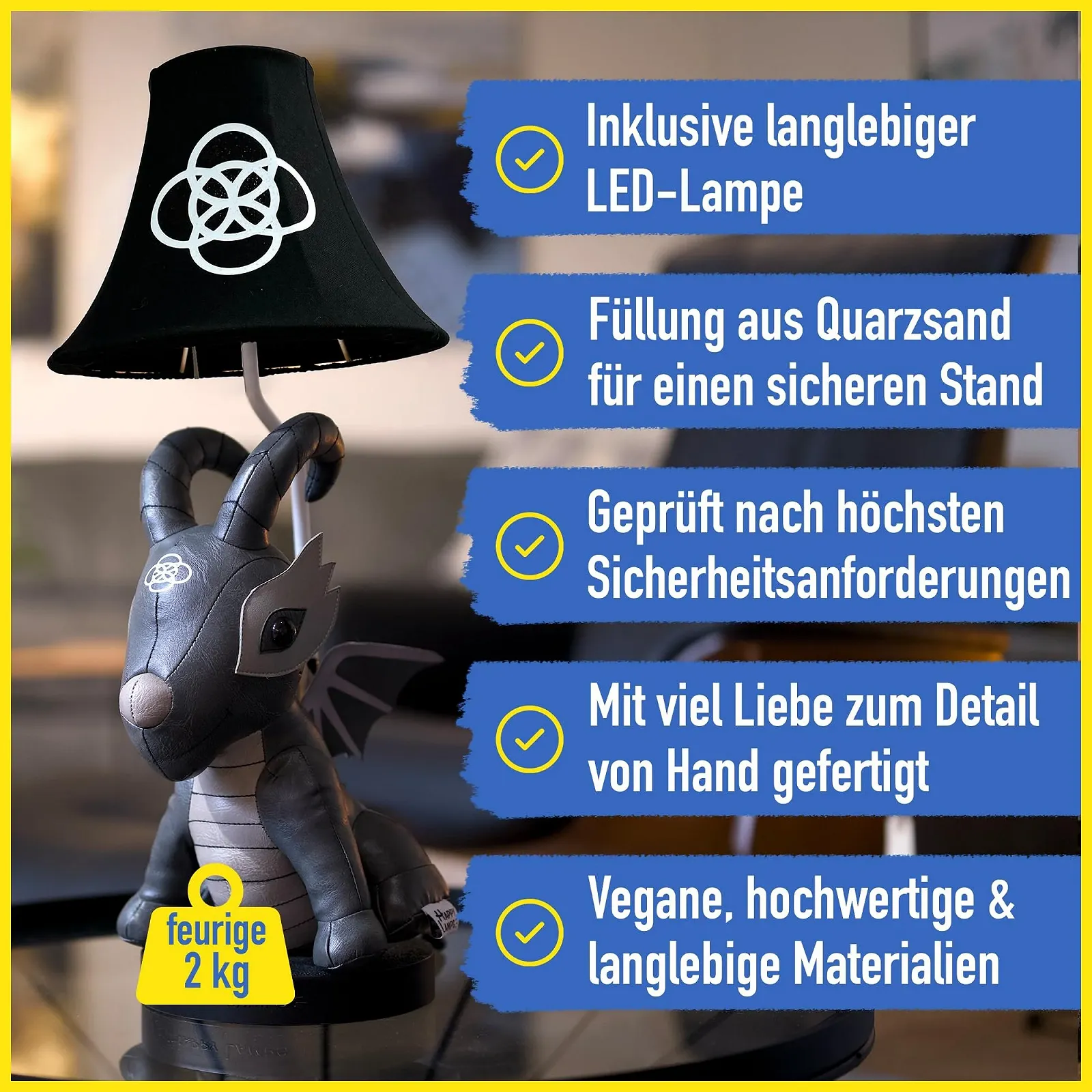 Настільна лампа Happy Lamps Black Dragon LED 58 см веганська шкіра Чорний, фото №3