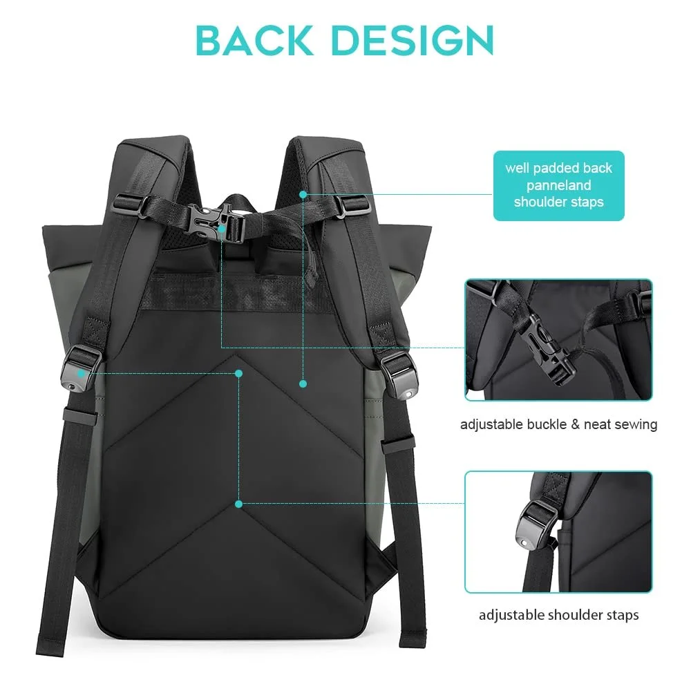 Рюкзак BANGE Rolltop Large Capacity Waterproof Green Classic, фото №5 Рюкзак BANGE Rolltop Large Capacity Waterproof Green Classic, фото №5