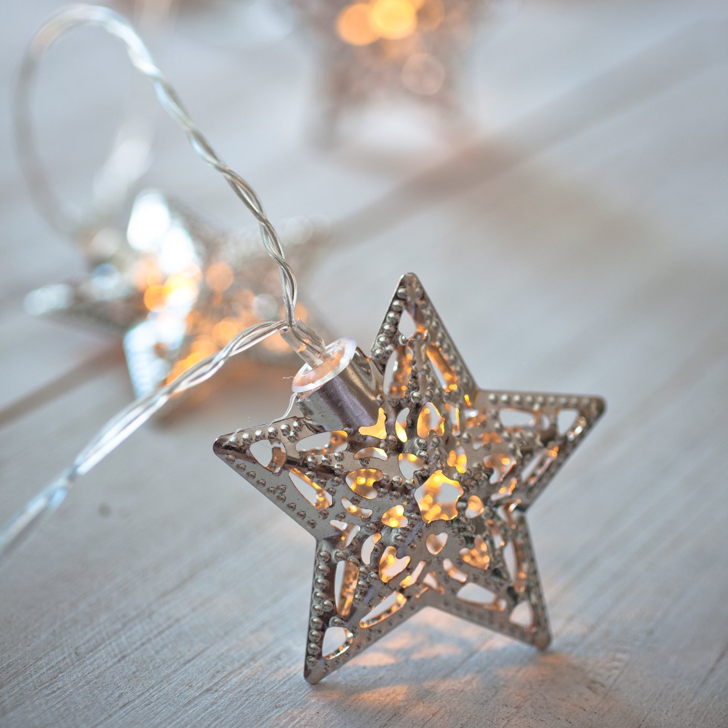 Гірлянда Lights4fun Fairy Star 10 LED срібна, живлення від батарейок, фото №5