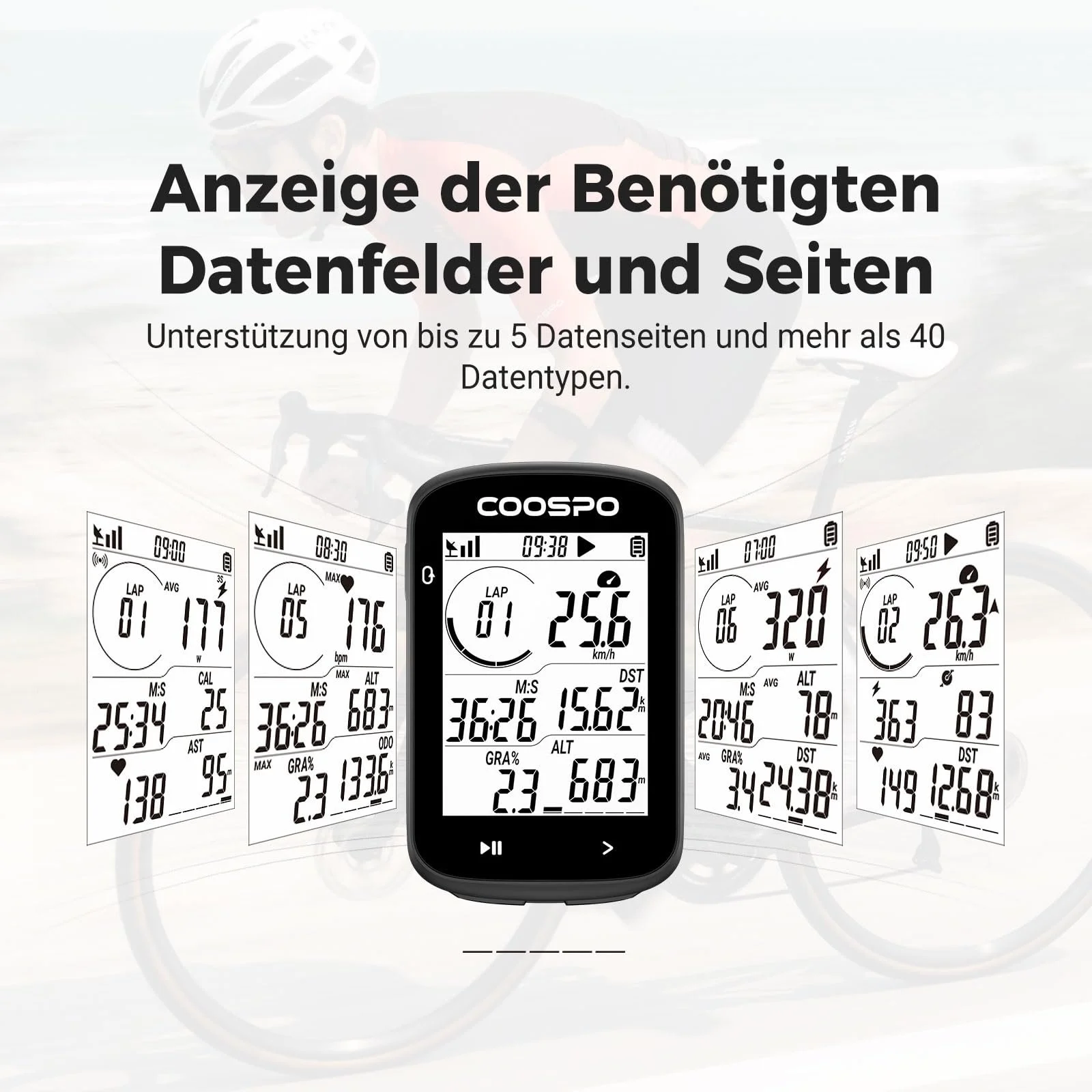 Велокомпьютер COOSPO CS300 GPS 2.6 дюйма LCD Bluetooth ANT+ IPX7 Strava беспроводной, фото №4