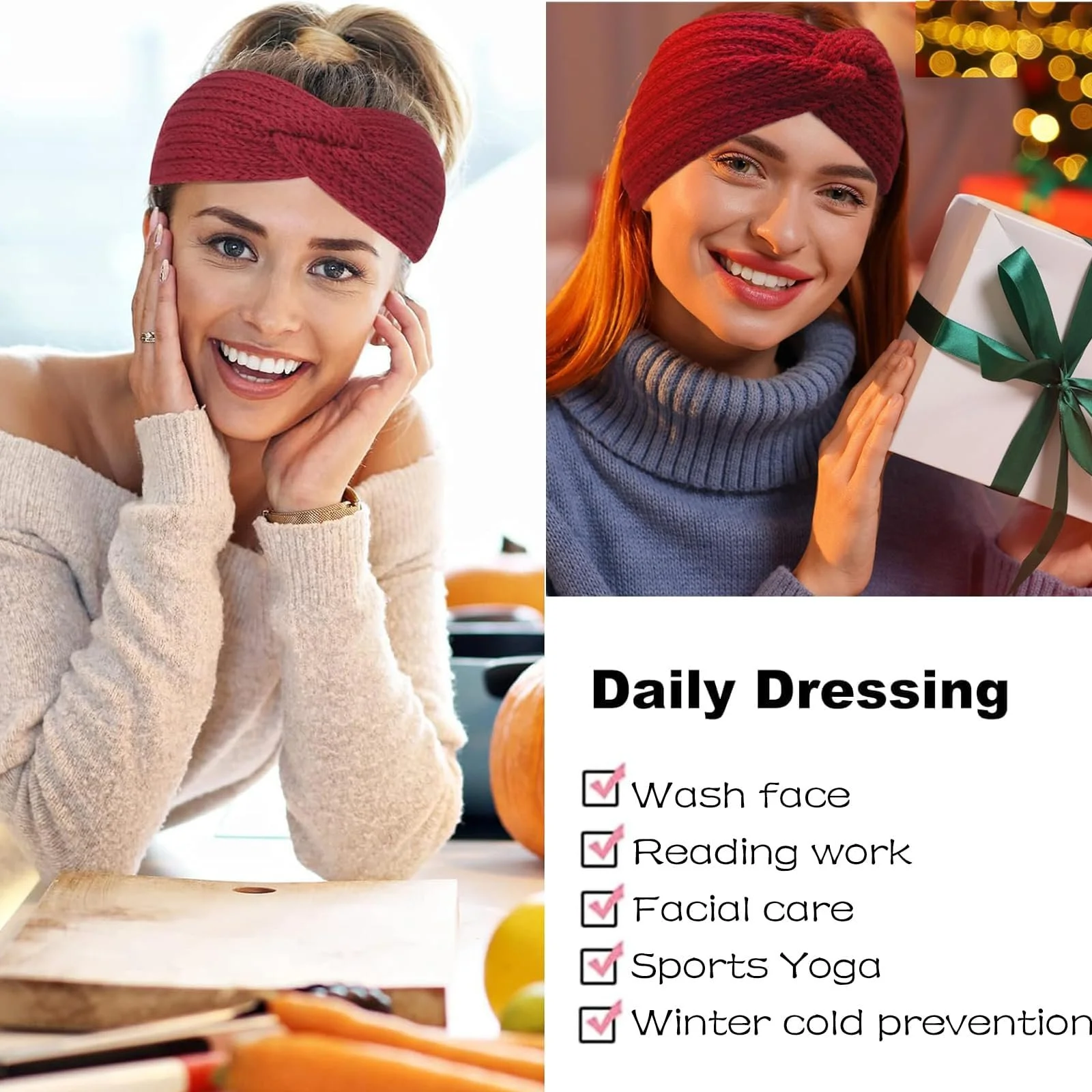 Пов'язка на голову В'язана еластична Осінь-Зима Комплект з 4 штук, фото №5