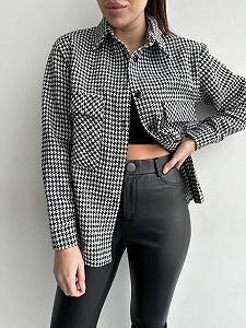 Женская теплая хлопковая рубашка принт гусиная лапка GDF840 цвет черно-белый размер 48/52 - Фото 1