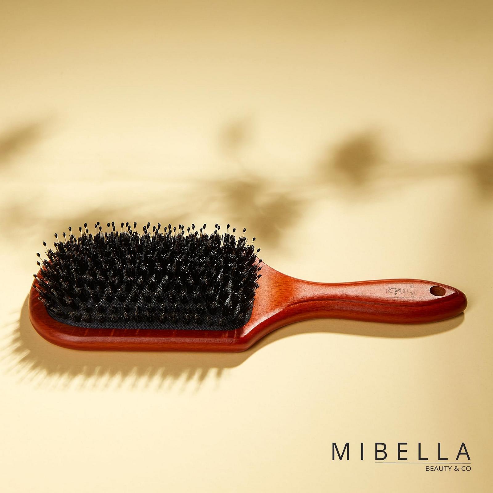 Щітка для волосся MIBELLA BEAUTY & CO з щетиною кабана та нейлоновою щетиною, лопаткова щітка для масажу голови та догляду за волоссям - щітка виготовлена з екологічно чистого бука, фото №5