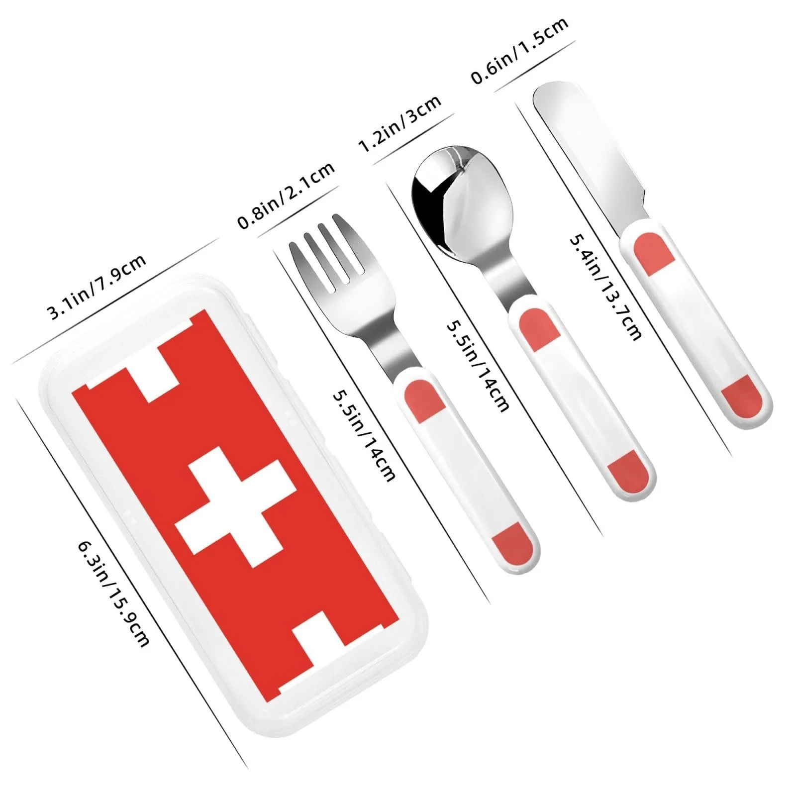 Набір дитячих столових приборів з трьох предметів з принтом швейцарського прапора набір багаторазового посуду для пікніка, фото №3 Набір дитячих столових приборів з трьох предметів з принтом швейцарського прапора набір багаторазового посуду для пікніка, фото №3