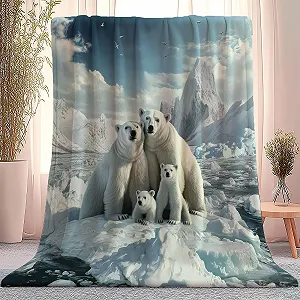Покривало Фланелева М'яка 220 x 240 см, Фотографія Ведмідь на Кризі та Снігу - Фото 1