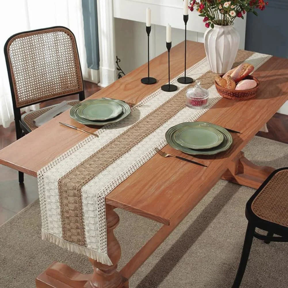 Ранер на стіл Boho Linen Macrame з китицями Бежевий 30 x 140 см, фото №4 Ранер на стіл Boho Linen Macrame з китицями Бежевий 30 x 140 см, фото №4