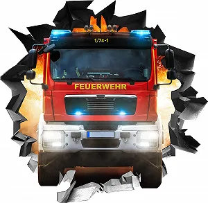 Наклейка на стіну BLACK LABEL GRAFX® WallArtML214 Пожежна машина Отвір у стіні 3D-ефект 102 x 100 см - Фото 1