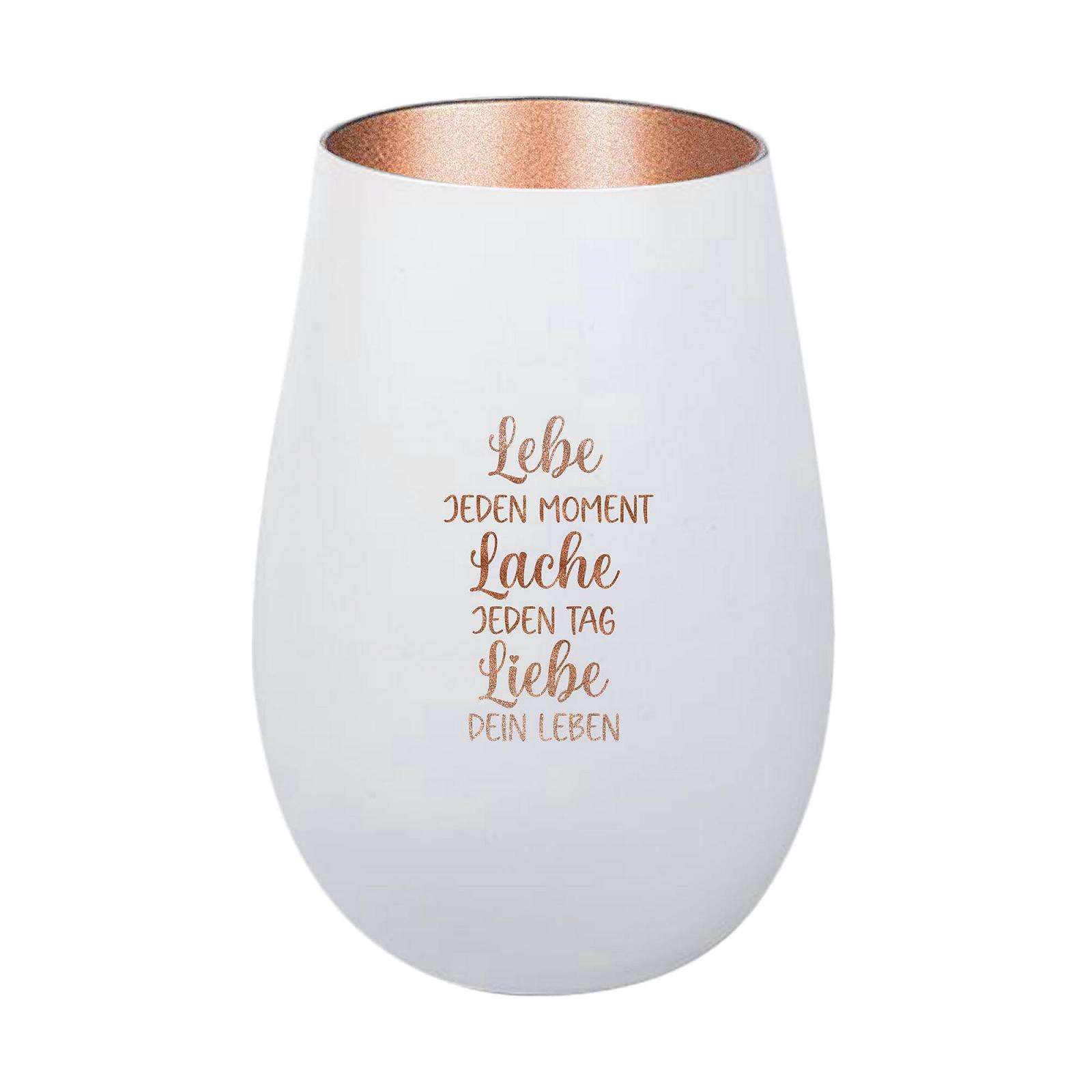 Свічник Der-Porzellan-Laden Скляний Лазерне Гравіювання Lebe jeden Moment Lache jeden Tag Білий Бронза, фото №1