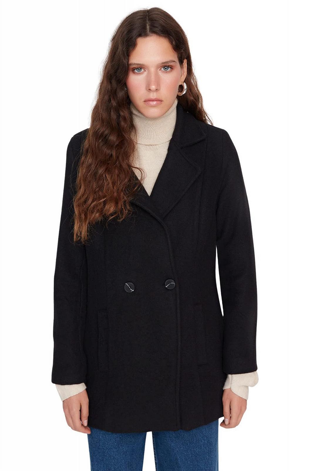 Пальто TRENDYOL Приталенный Двубортный Однотонный, фото №3 Пальто TRENDYOL Приталенный Двубортный Однотонный, фото №3