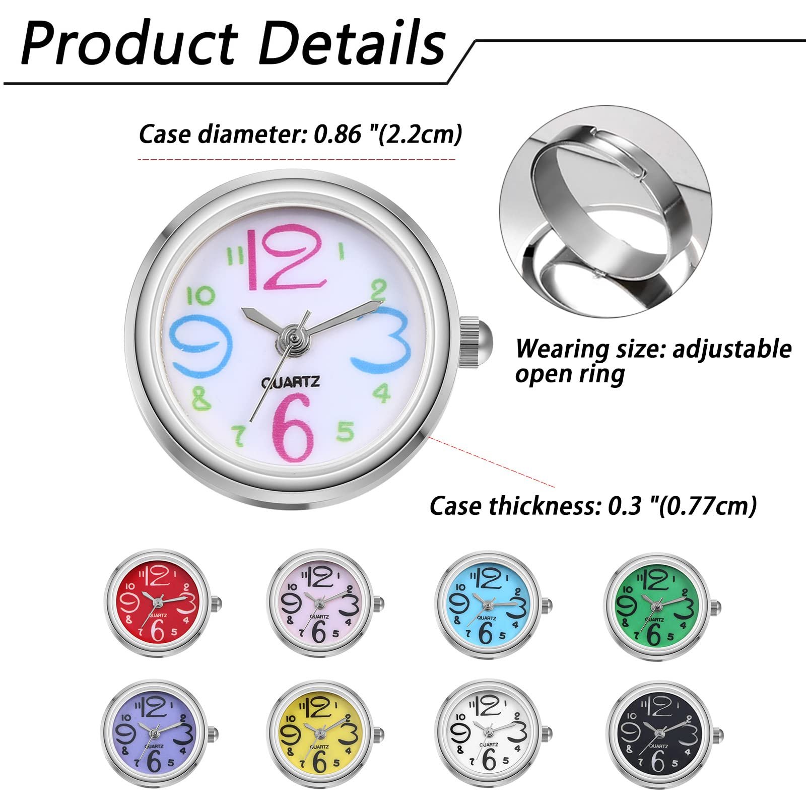 Кольцо-часы Женские Ультратонкие Круглые Аналоговые Кварцевые Регулируемые, фото №3