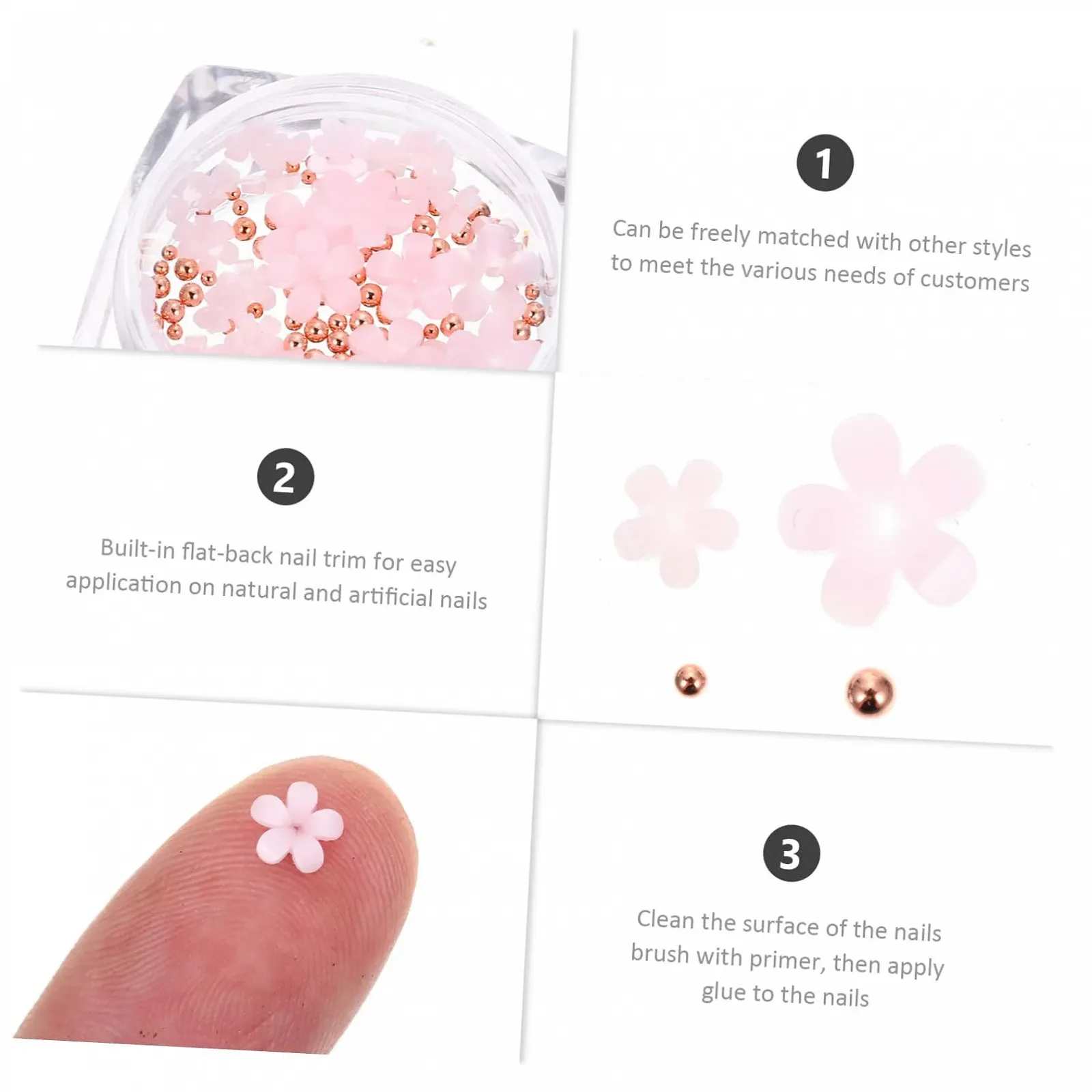 Украшения для ногтей Цветы 3D FRCOLOR 24 коробки Жемчуг Стальные шарики, фото №5