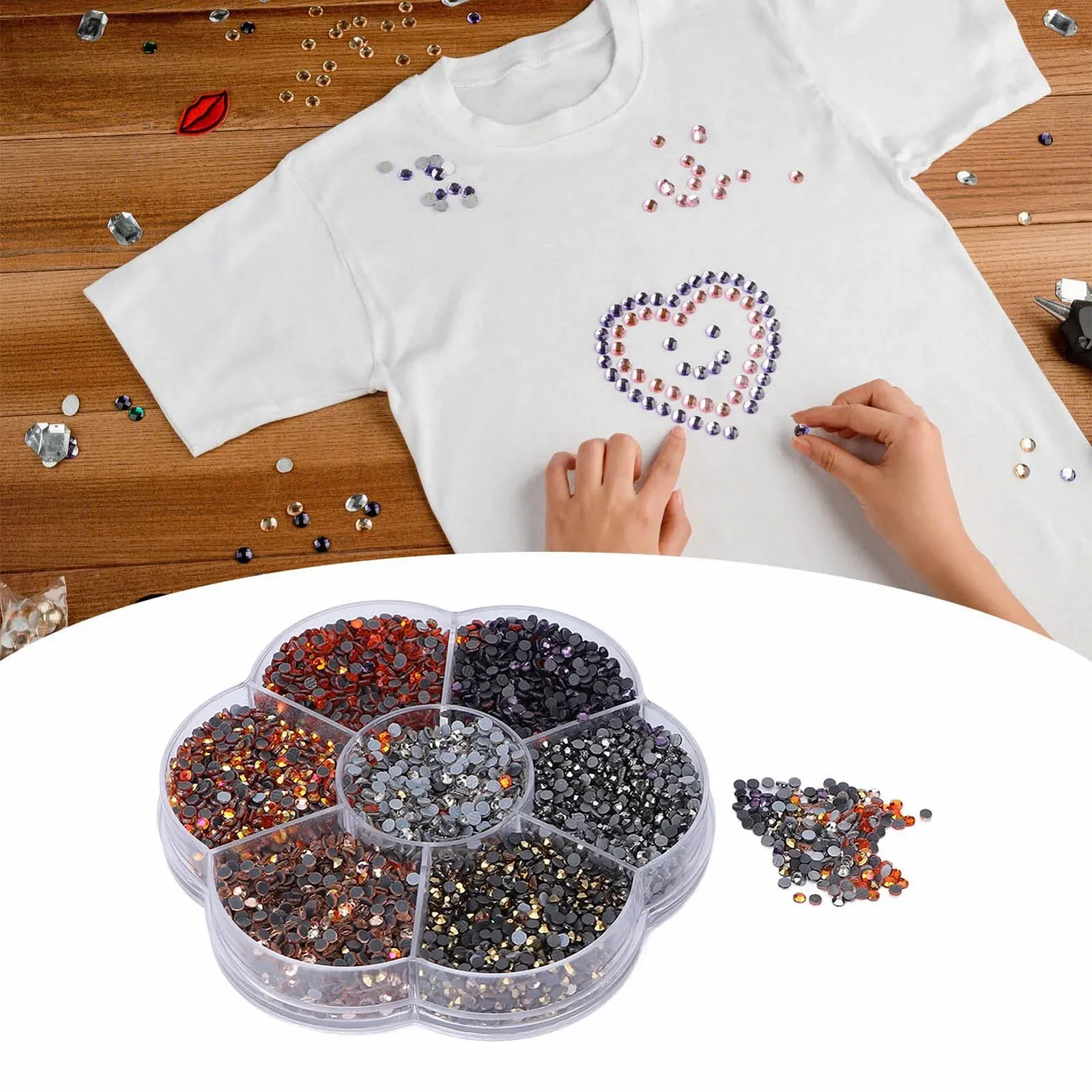 Стрази Сім Кольорів, Плоскі, 10080 шт, Різнокольорові DIY Стрази Райдужні круглі, фото №7