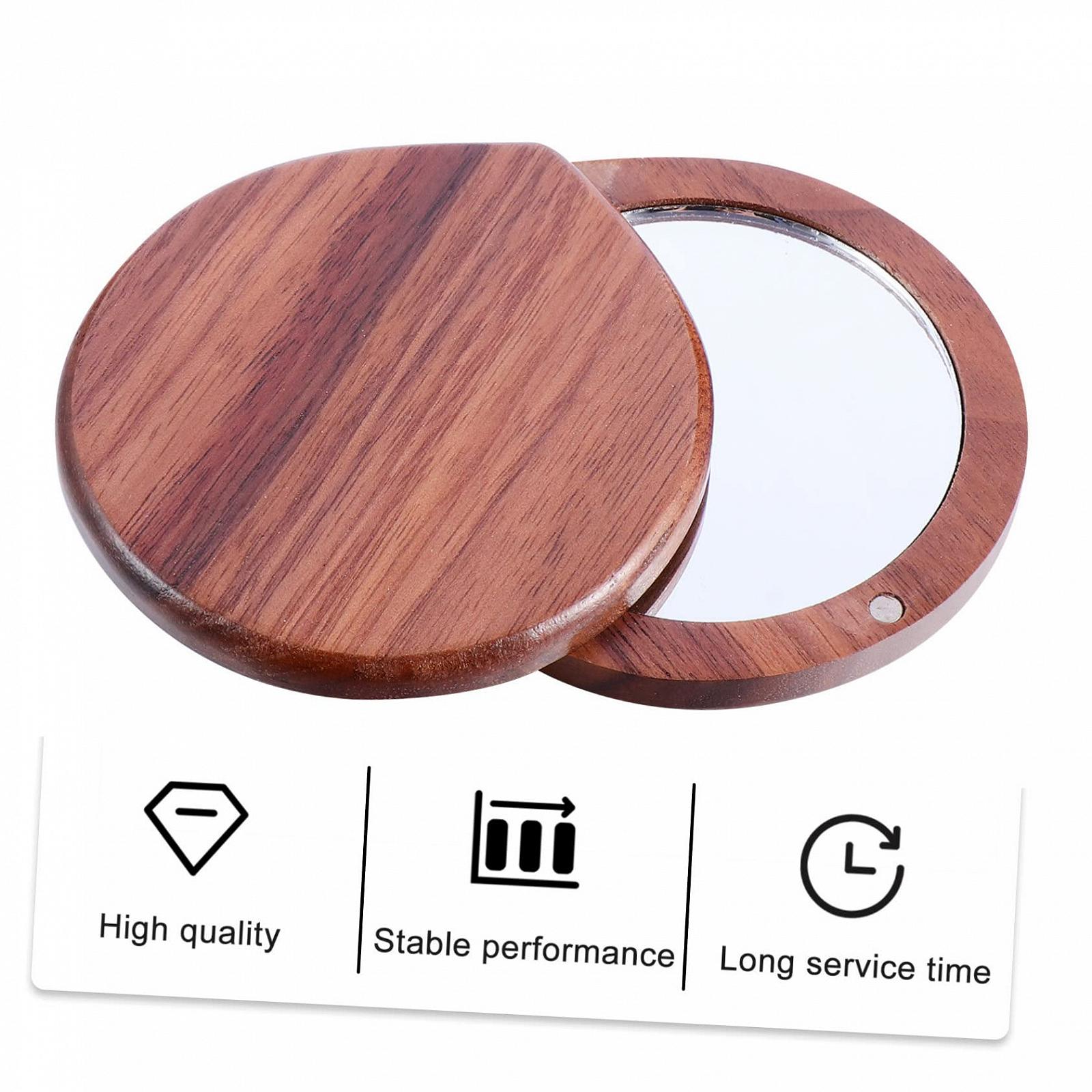 Зеркало Angoily Portable 2 x Cosmetic Folding Pocket Makeup Round Compact Travel Walnut, фото №4
