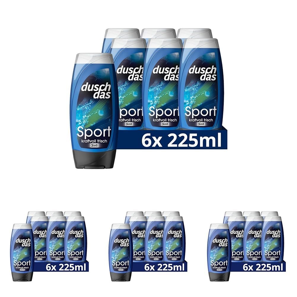 Гель для душу та шампунь 3-в-1 Duschdas Sport Fresh Energy 6 x 225 мл Лаванда (Упаковка з 4 шт.), фото №1