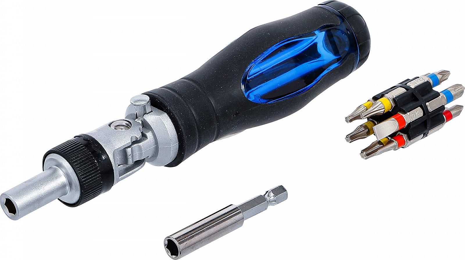 Набор отверточных бит BGS 70053 с гибкой трещоточной ручкой переключаемый 14 штук, фото №1