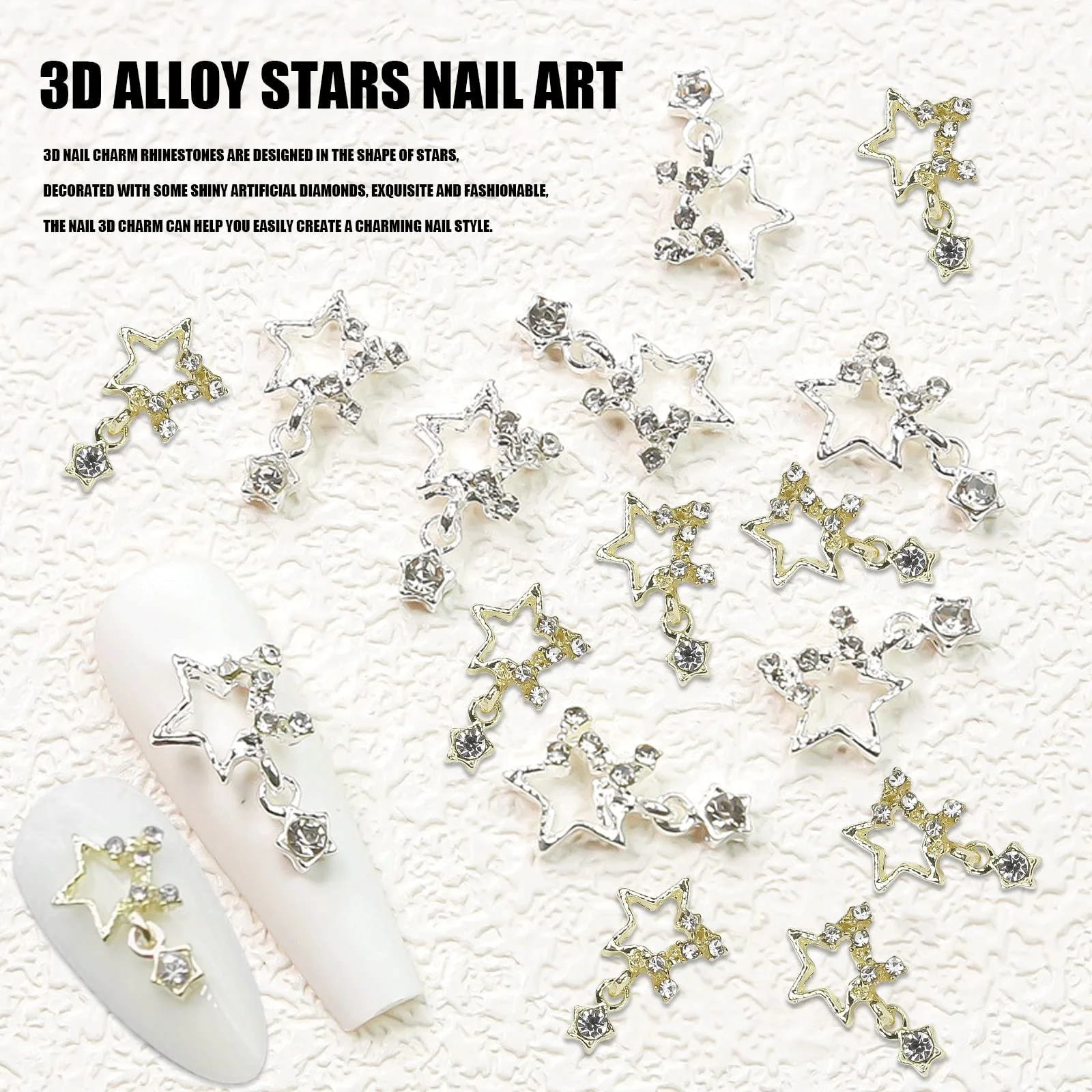 Люкс, сплав, зірка, стрази для нігтів, 3D металеві зірки, фото №2