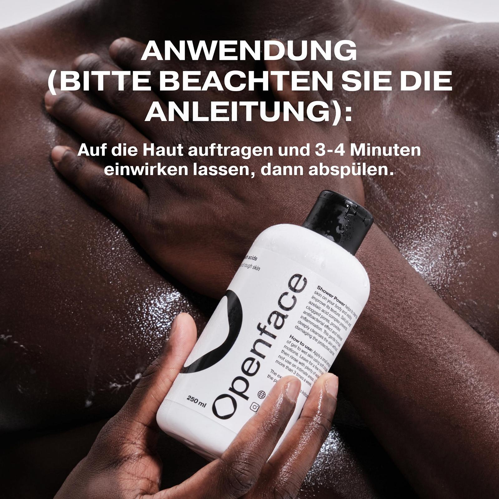 Гель для душу Openface Shower Power Body Wash 2% саліцилова кислота + 2% азелаїнова кислота pH 4.5 250 мл, фото №4 Гель для душу Openface Shower Power Body Wash 2% саліцилова кислота + 2% азелаїнова кислота pH 4.5 250 мл, фото №4