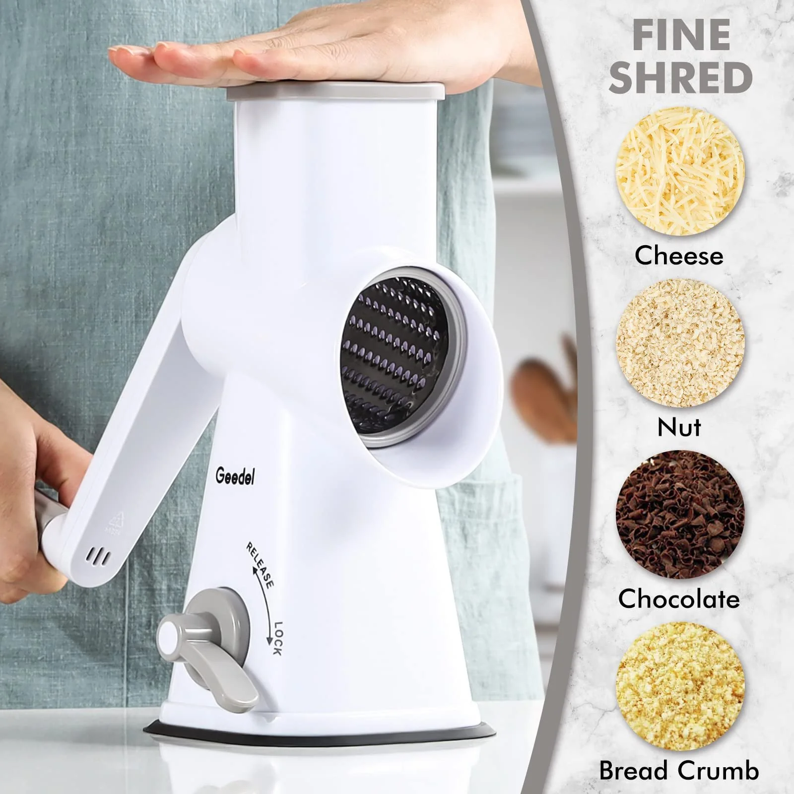 Ручна барабанна терка, терка для сиру з 3 змінними барабанними лезами, фото №5