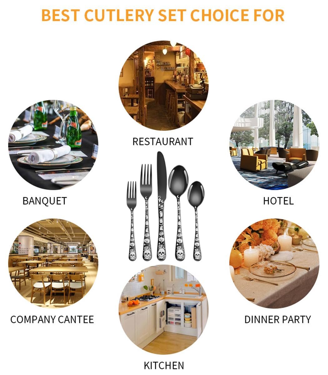 Набор столовых приборов XIAOYU Хэллоуин Череп, Черный, фото №7 Набор столовых приборов XIAOYU Хэллоуин Череп, Черный, фото №7