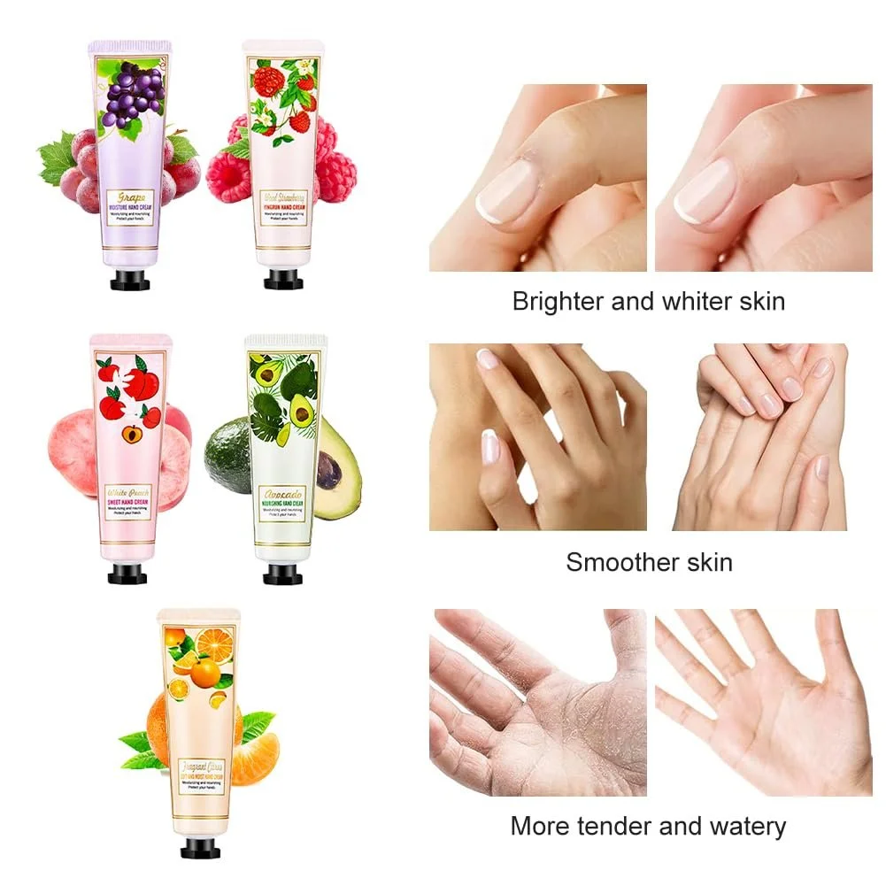 Крем для рук Mini Christmas Набір різдвяних кремів для рук 5 штук Малина, апельсин, білий персик, авокадо та фіолетовий виноград, фото №7