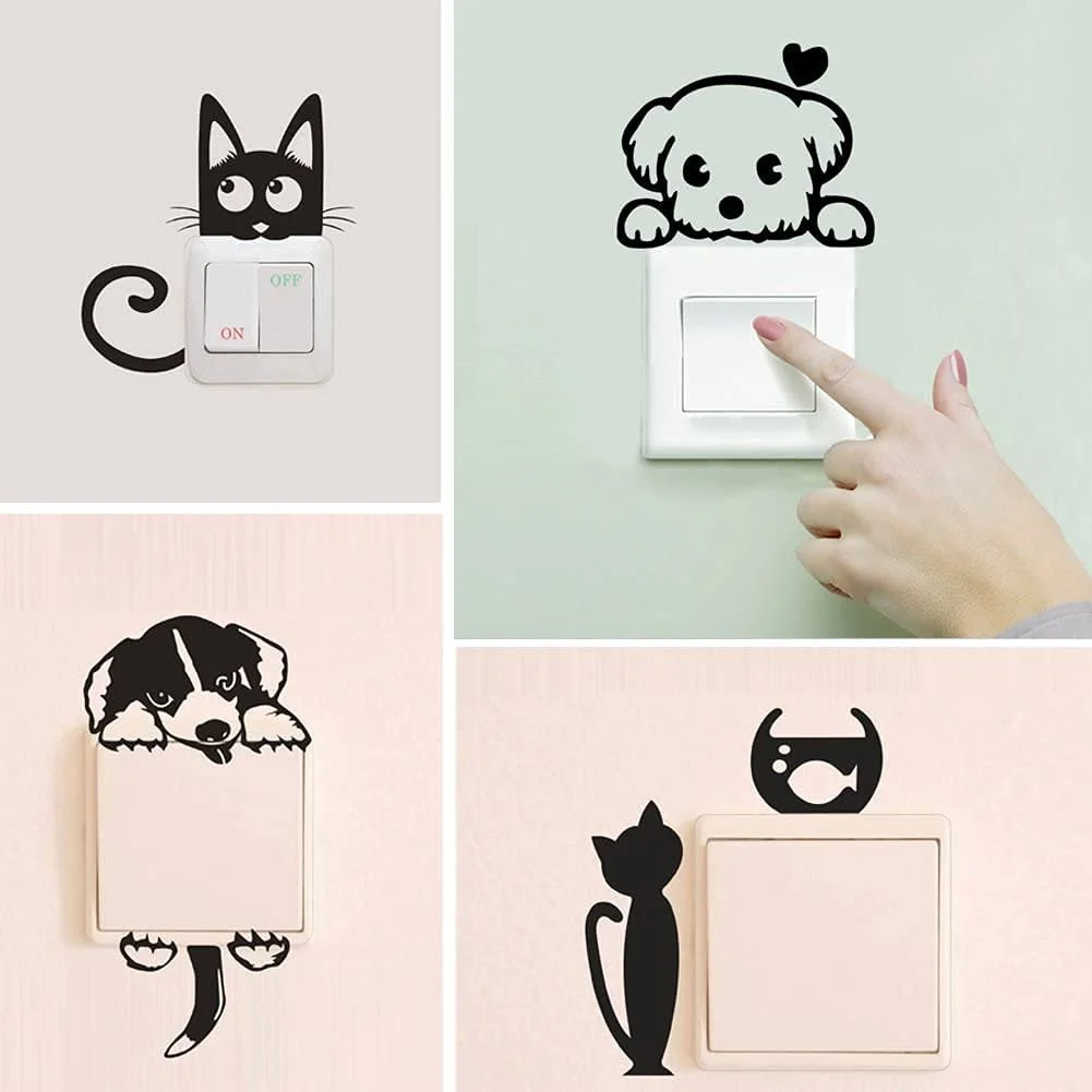 Набір наклейок на вимикач Cat Dog 12 штук Black, фото №2