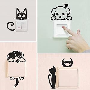 Набір наклейок на вимикач Cat Dog 12 штук Black synthetic.ua - Фото 1
