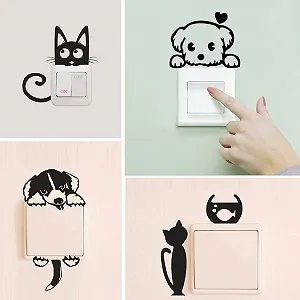 Набір наклейок на вимикач Cat Dog 12 штук Black synthetic.ua - Фото 1