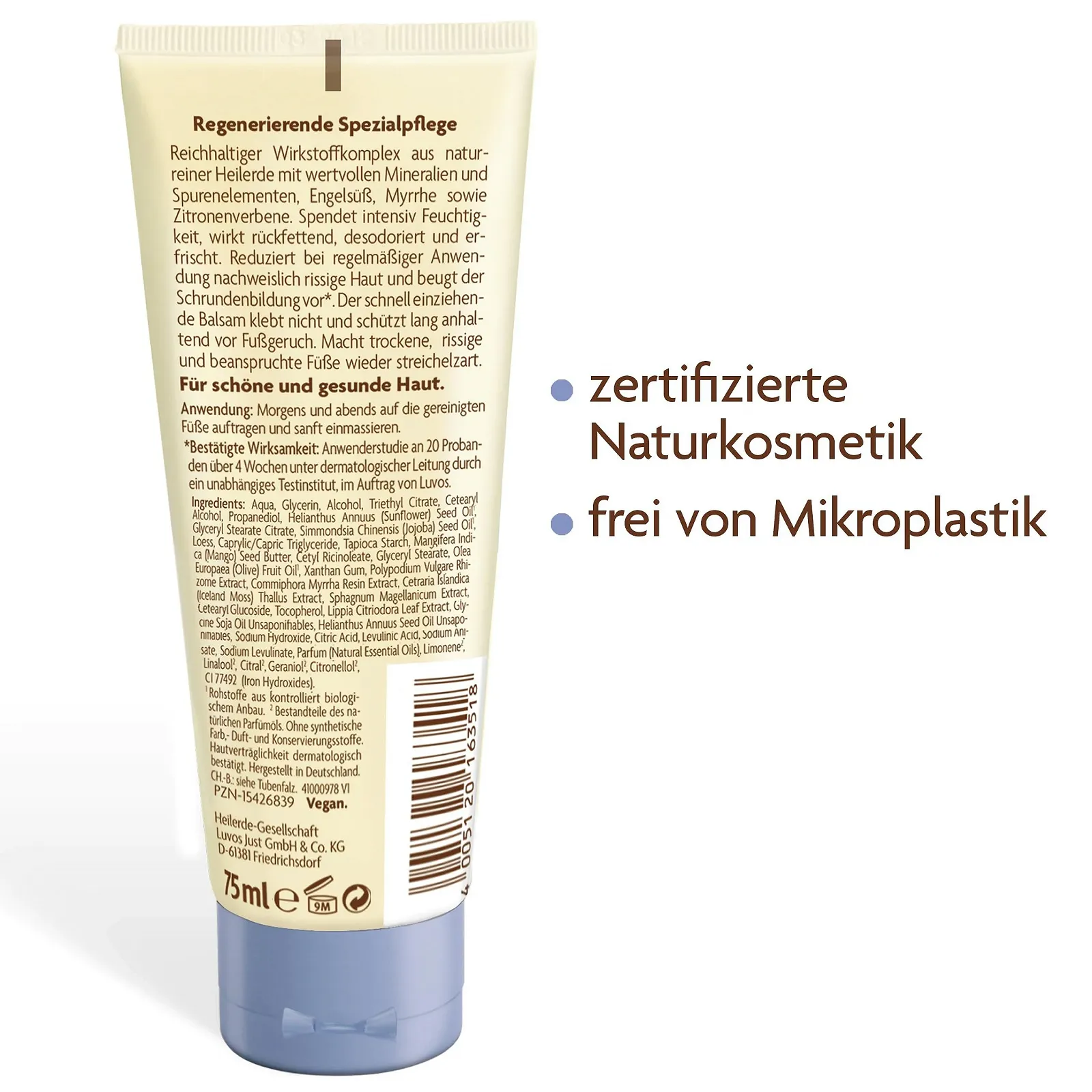 Крем для ног Luvos Healing Clay Intensive Care от мозолей веганский 75 мл, фото №4