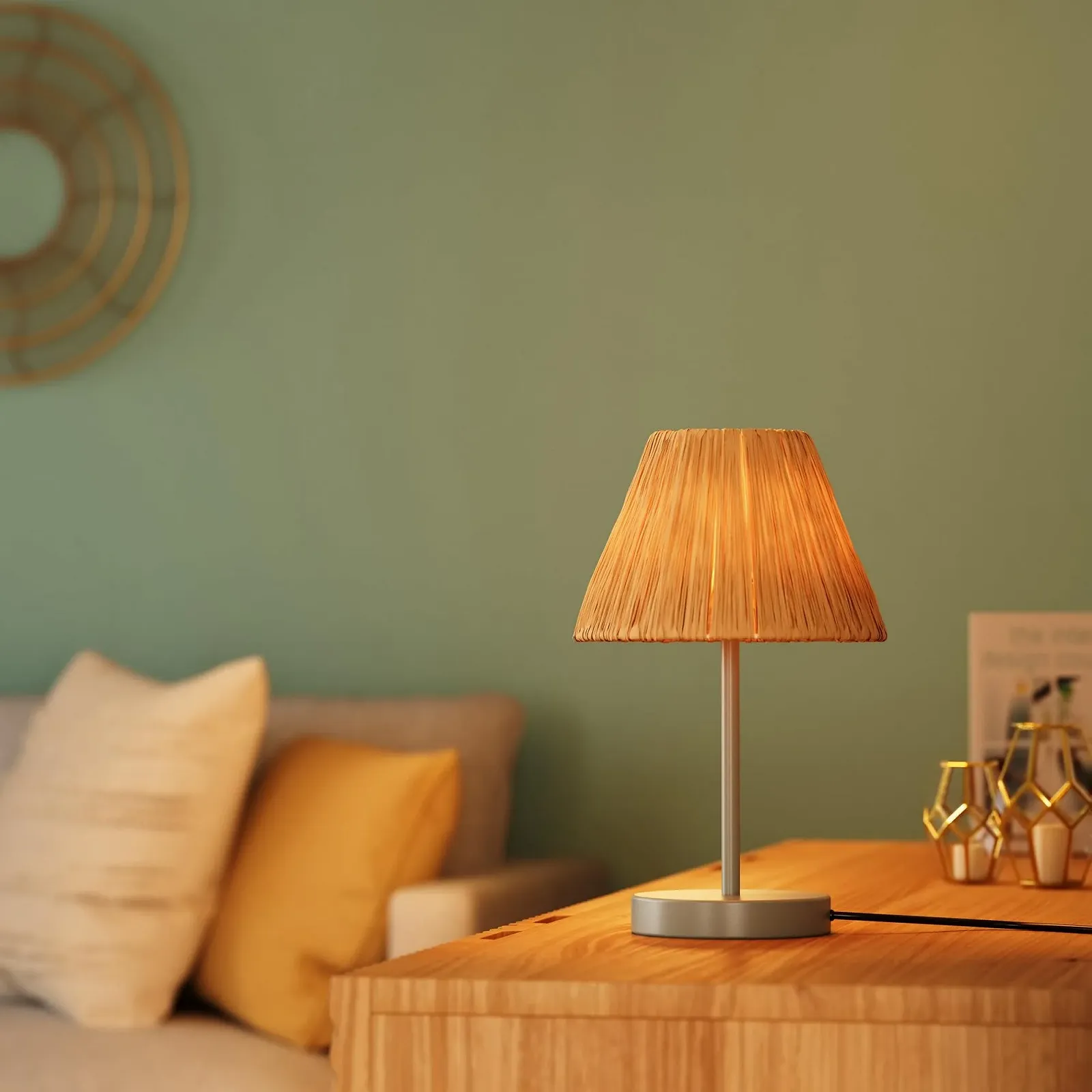 Настольная лампа LEDVANCE Decor Raffia E27 200 мм Зеленая/Коричневая Рафия/Металл, фото №3