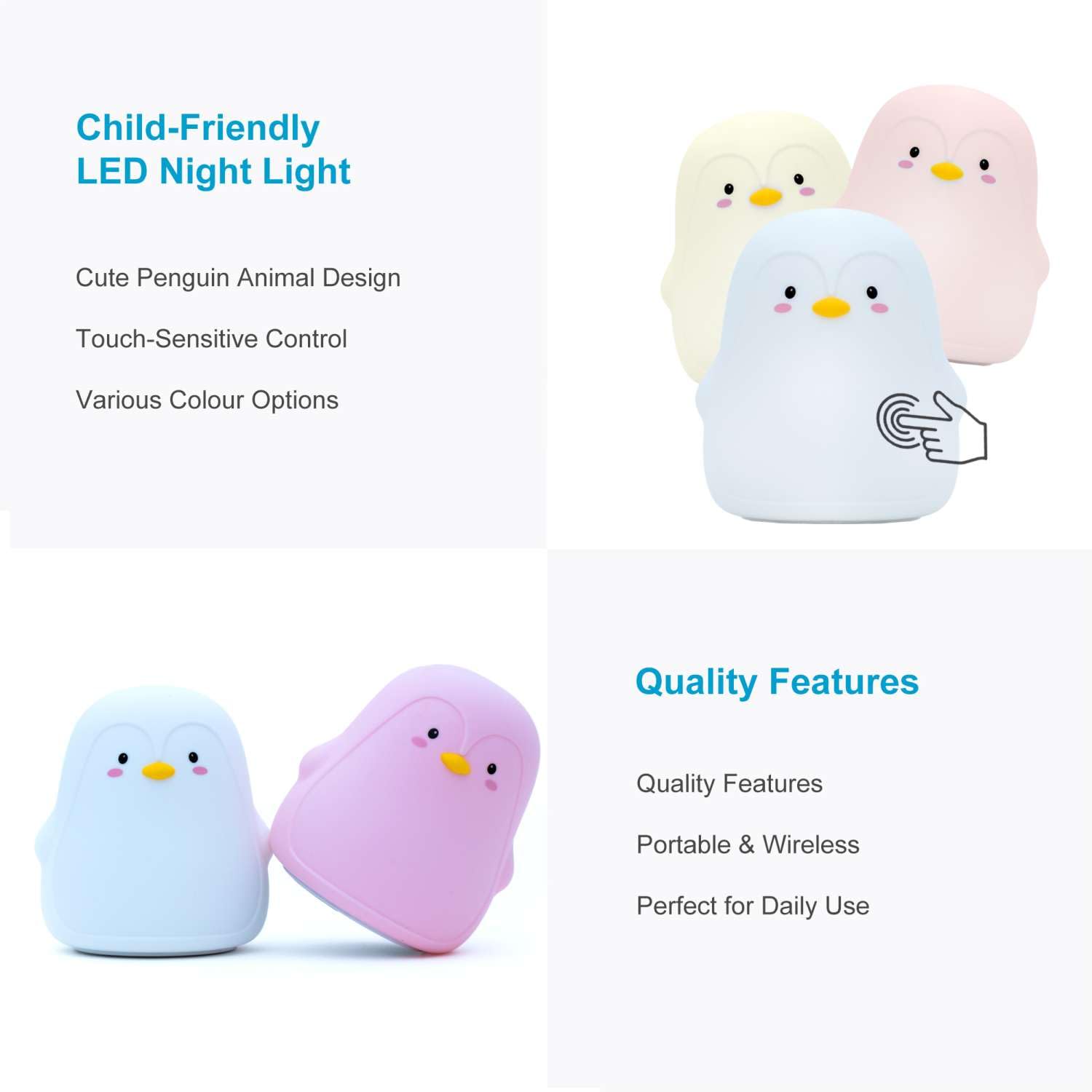 Ночник INTIRILIFE Белый Пингвин 11.5 x 11 x 13 см, фото №3 Ночник INTIRILIFE Белый Пингвин 11.5 x 11 x 13 см, фото №3